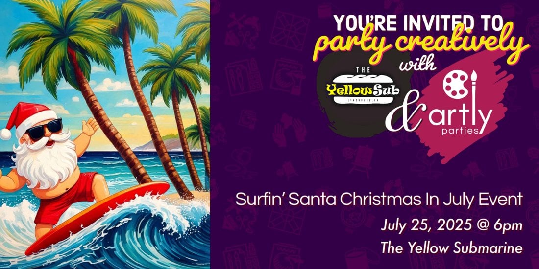 Paint and Sip: Surfing Santa Christmas In July, 25 July | Event in Lynchburg | AllEvents