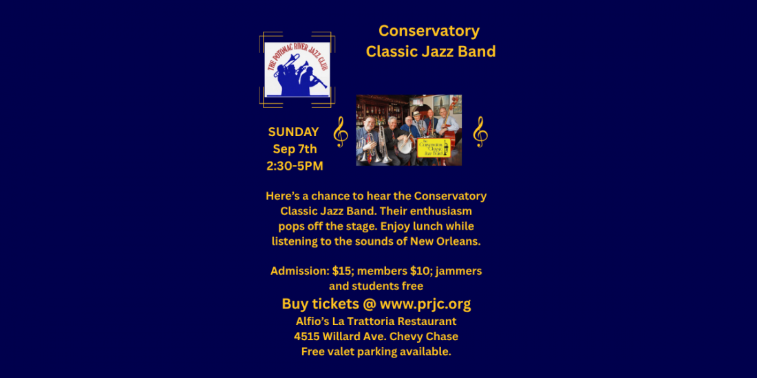 Conservatory Classic Jazz Band sponsored by Potomac River Jazz Club, 7 September | Event in Chevy Chase | AllEvents