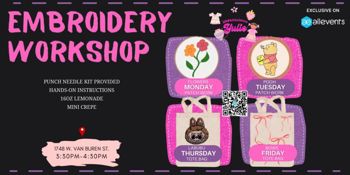 Embroidery Workshop (Patch: Mon. & Tues. Tote: Thurs. & Fri.) | Event in Phoenix | AllEvents