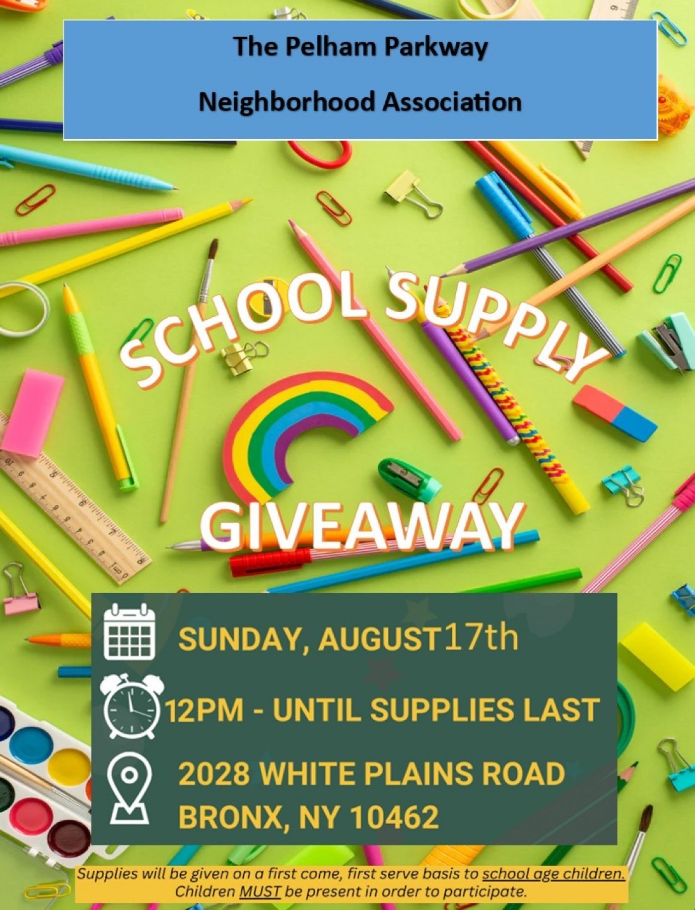 Pelham Parkway Neighborhood Association Hosts Back To School Giveaway, 17 August | Event in Bronx | AllEvents