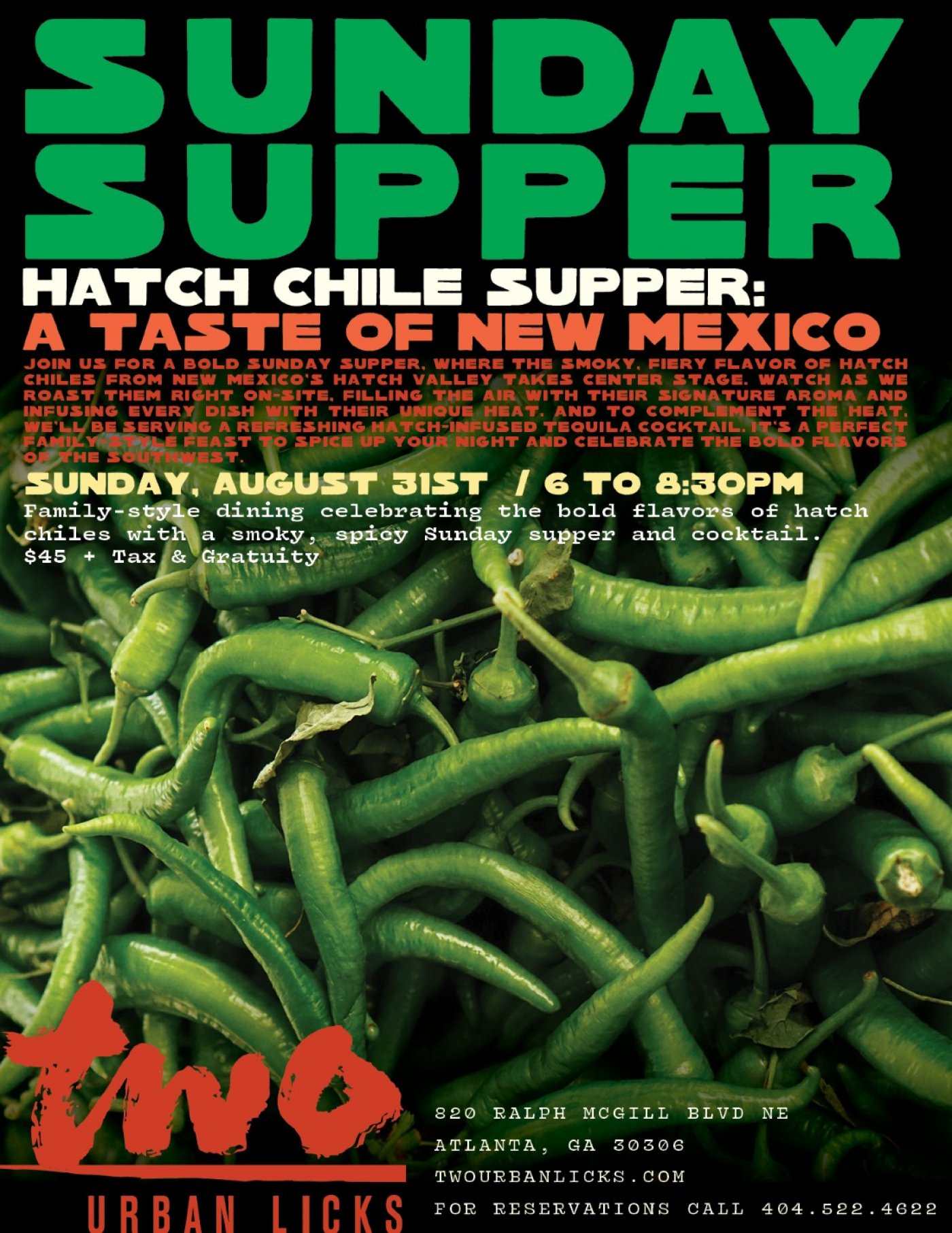Spice Things Up at TWO urban licks’ Hatch Chile Supper, 31 August | Event in Atlanta | AllEvents