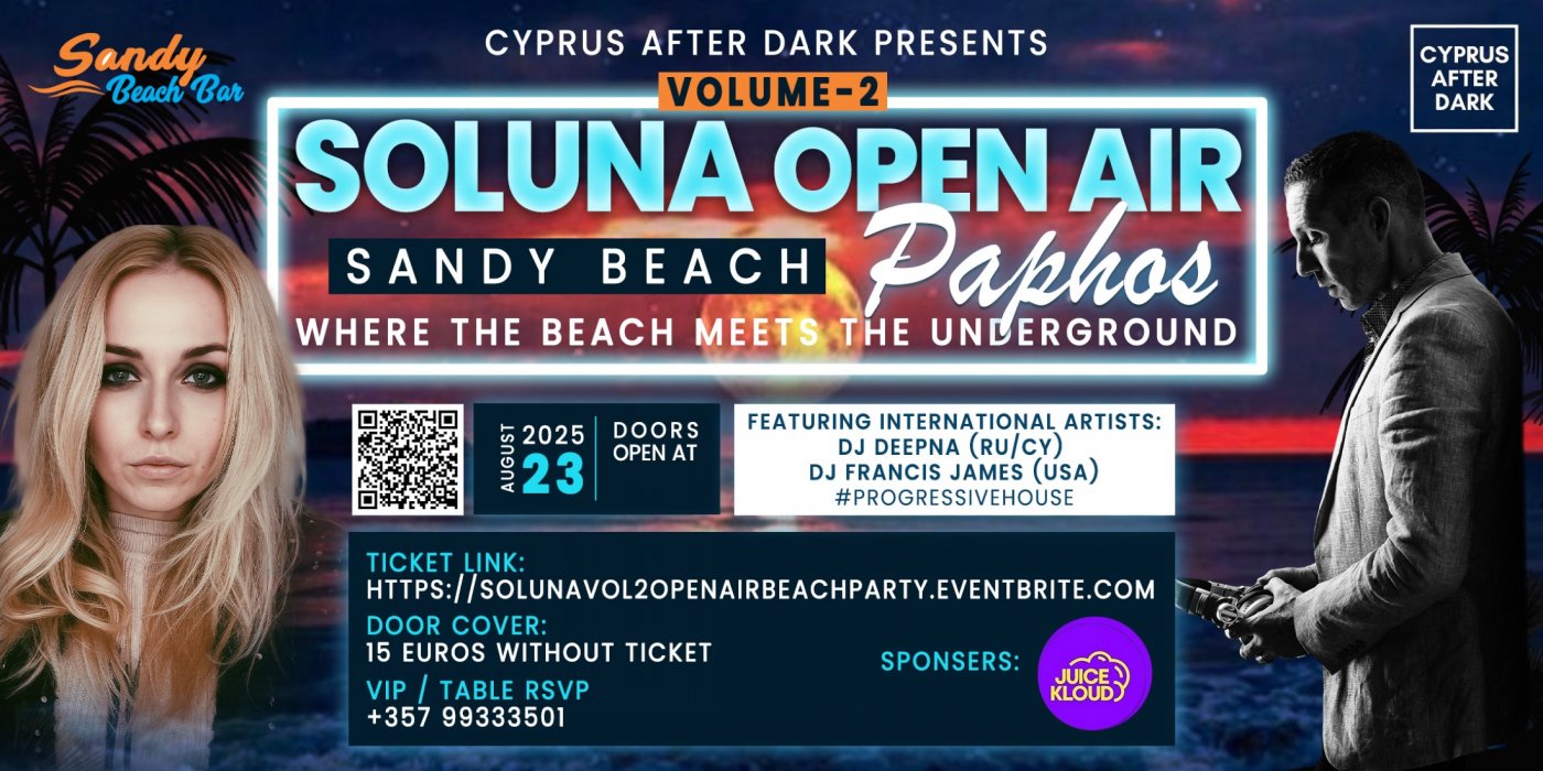 SOLUNA OPEN AIR VOL.2 @ Sandy Beach Paphos • A Progressive House Experience, 23 August | Event in Paphos