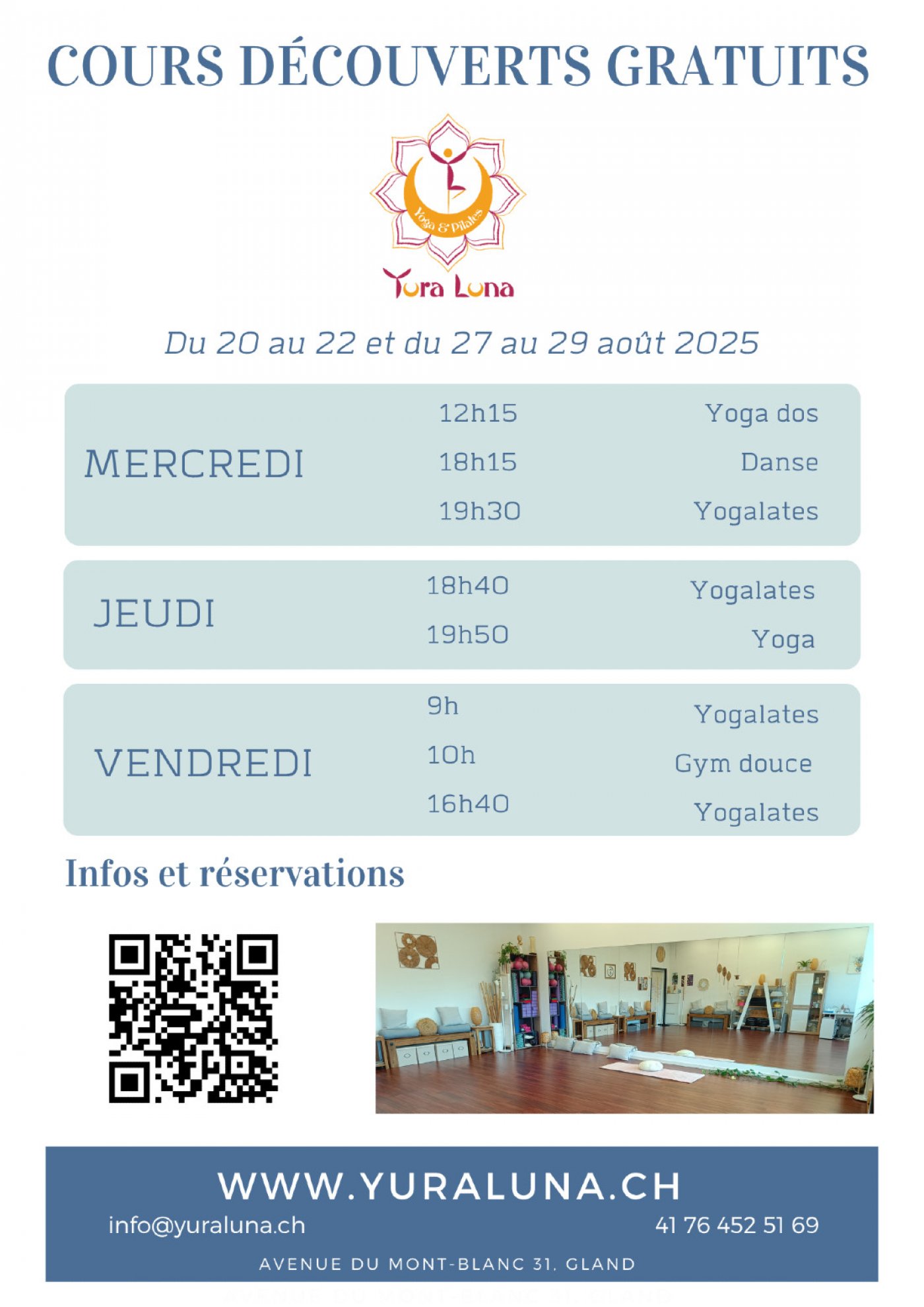 Cours gratuits (Yoga, yogalates, gym douce, danse), 20 August | Event in Nyon | AllEvents