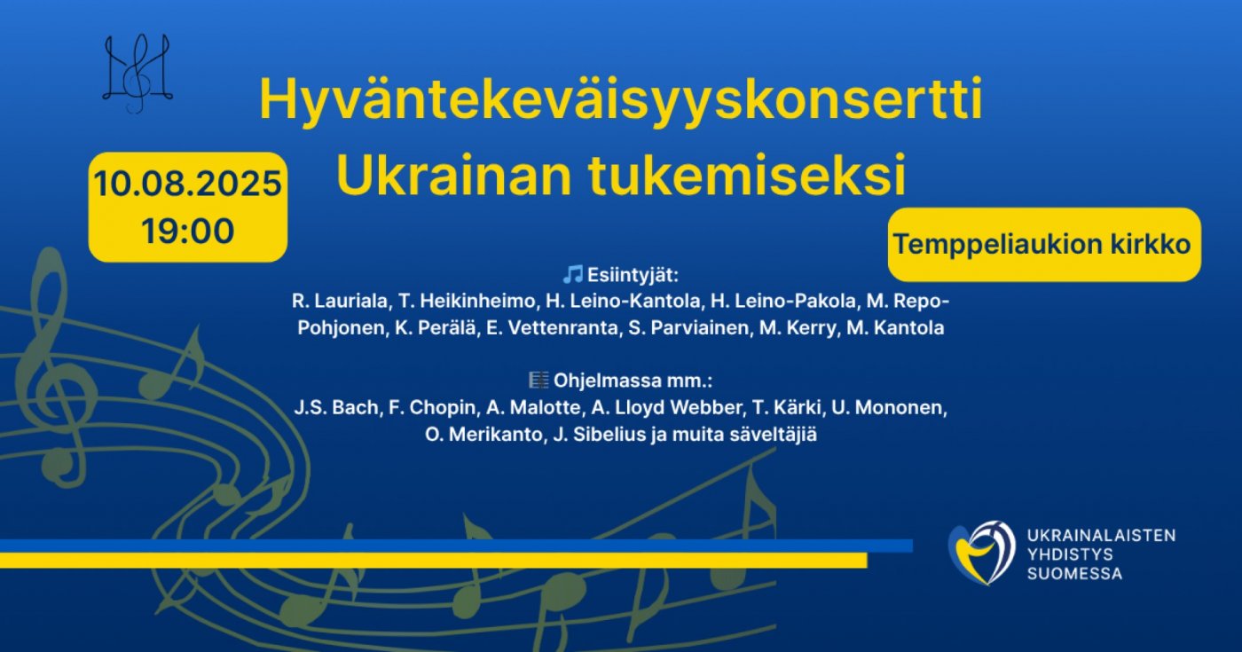 Hyväntekeväisyyskonsertti Ukrainan tukemiseksi , 10 August | Event in Helsinki | AllEvents