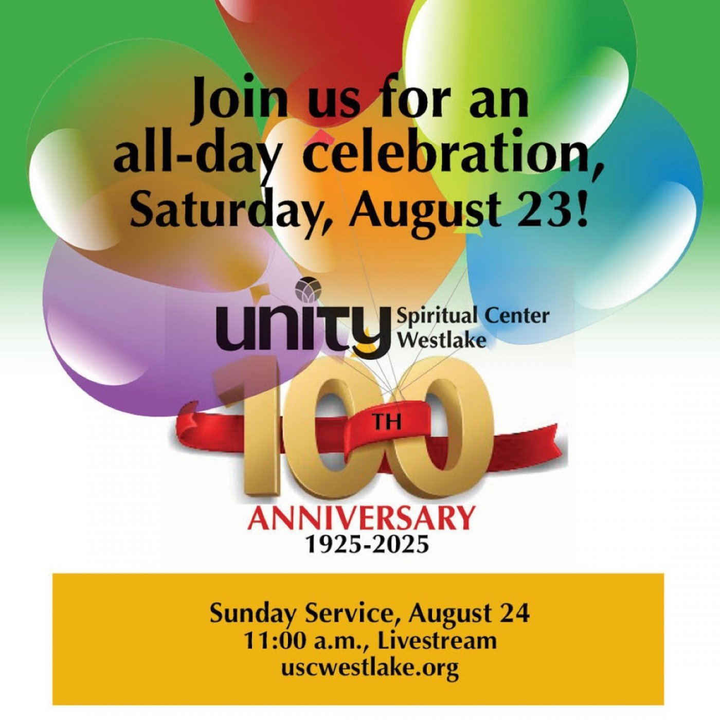 Unity Spiritual Center celebrates Centennial, 23 August | Event in Westlake | AllEvents