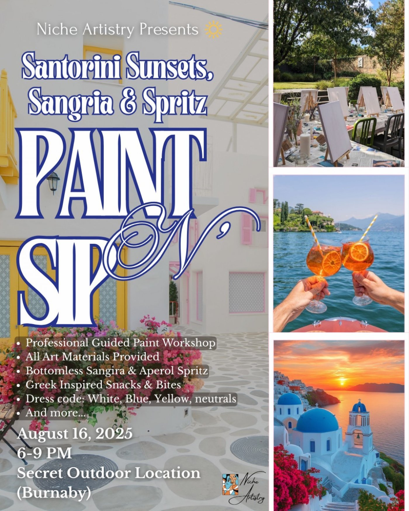 Paint N' Sip: Santorini Sunsets, Sangria & Spritz , 16 August | Event in Burnaby | AllEvents