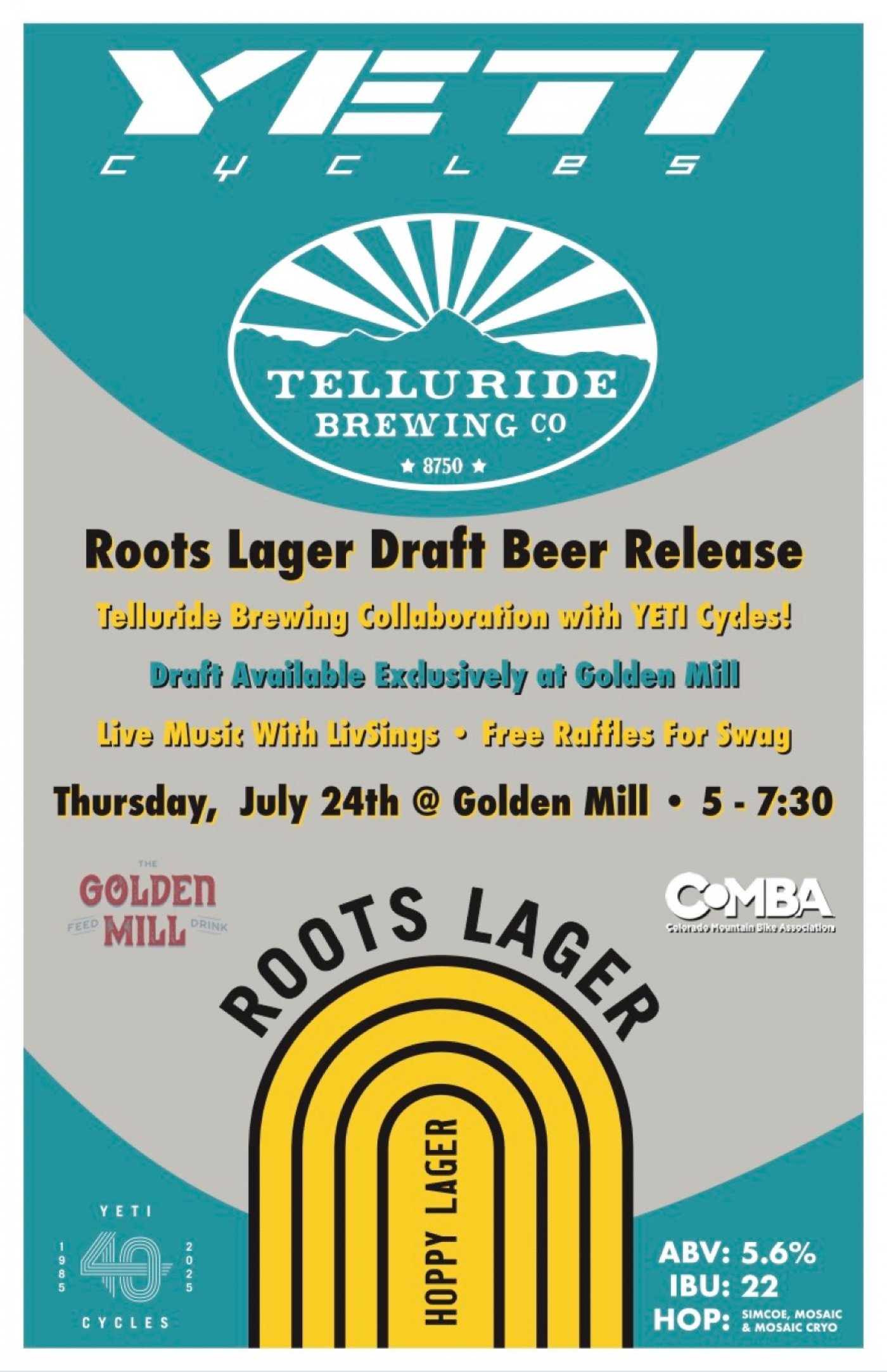 Exclusive Telluride Brewing Co. x YETI Cycles Draft Beer Release, 24 July | Event in Golden | AllEvents