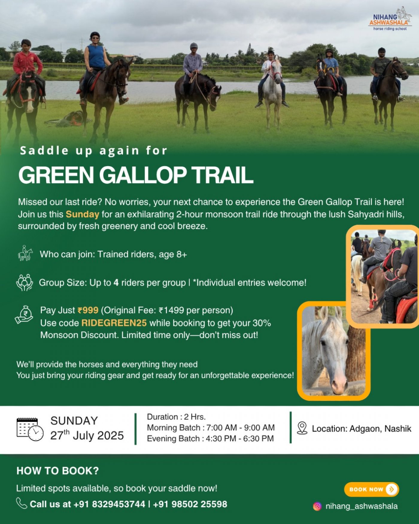 Green Gallop Trail- 2 hours guided horse ride for trained horse riders, 27 July | Event in Nashik | AllEvents