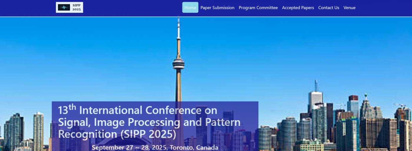 13th International Conference on Signal, Image Processing and Pattern Recognition (SIPP 2025), 27 September