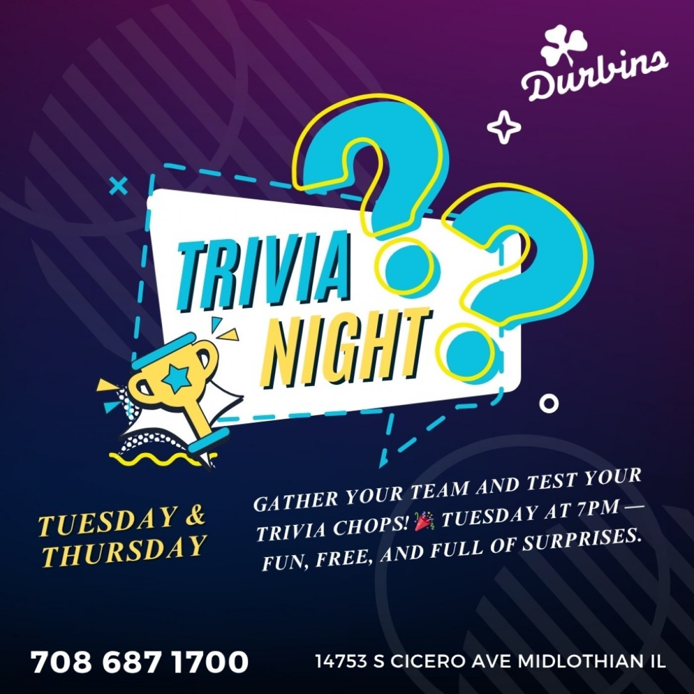 TRIVIA NIGHTS at Durbin’s! | Event in Midlothian | AllEvents