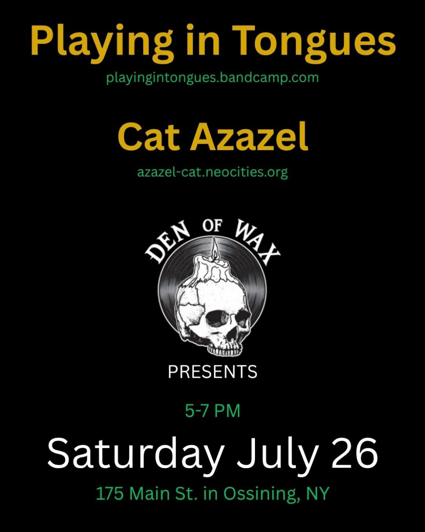 Ambient Evening with Playing in Tongues & Cat Azazel, 26 July | Event in Ossining | AllEvents