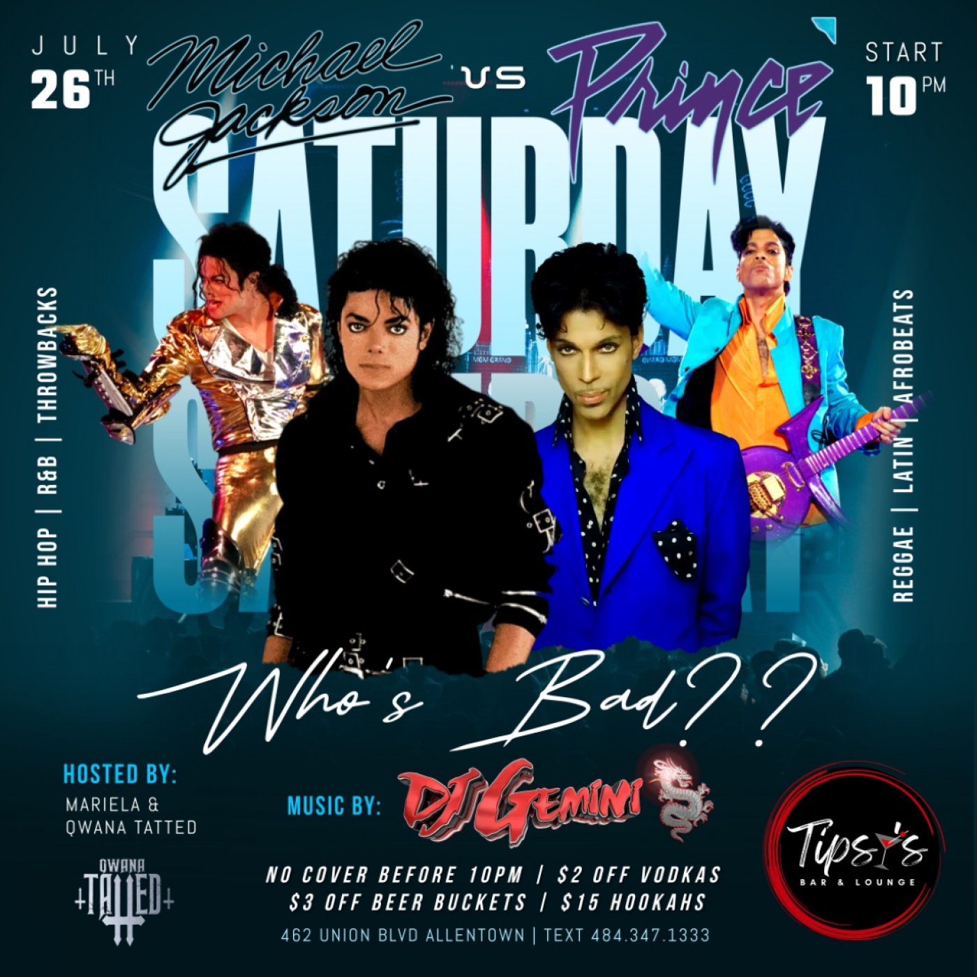 MJ VS PRINCE @ Tipsy's, 25 July | Event in Allentown | AllEvents
