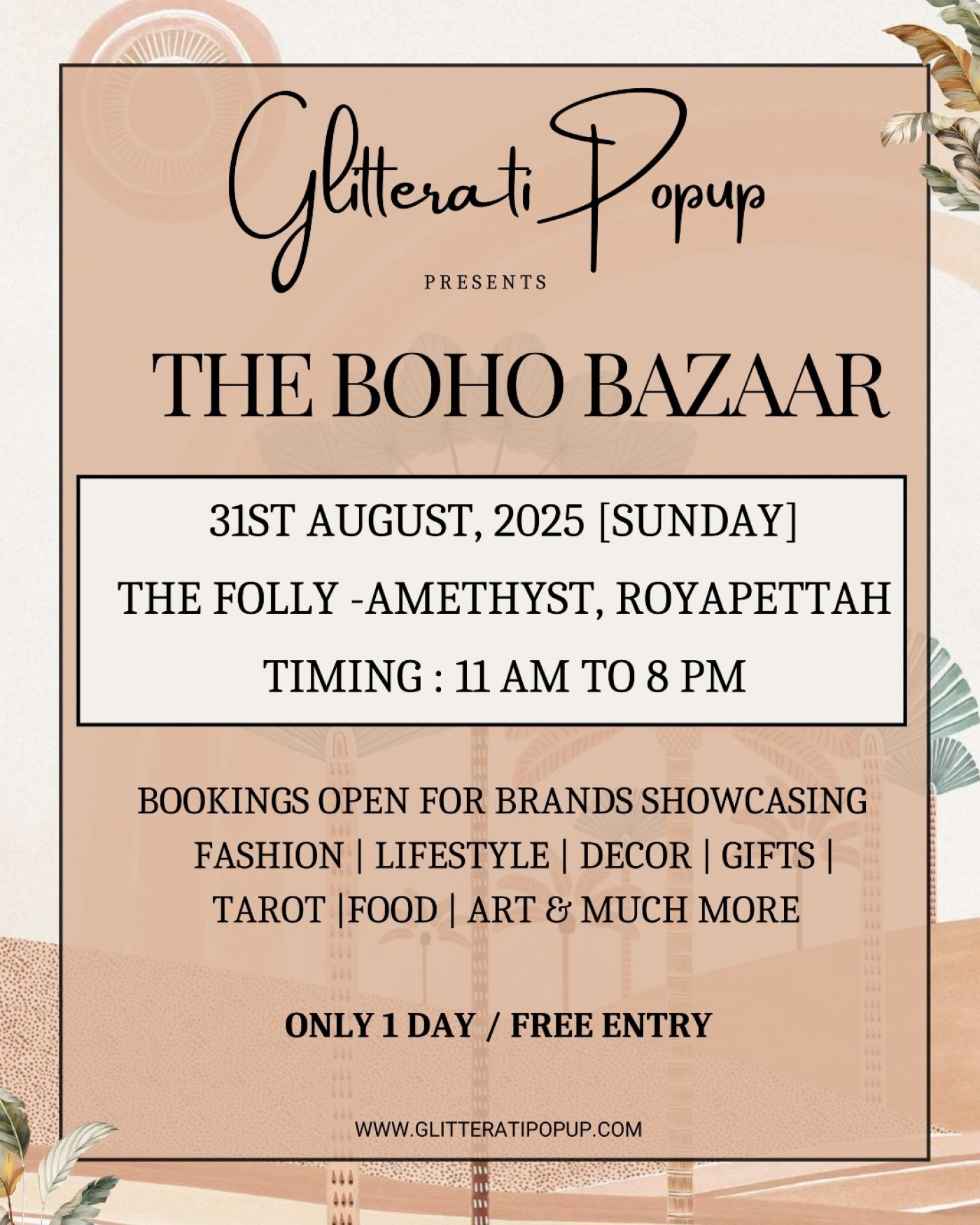 GLITTERATI POPUP - THE BOHO BAZAAR, 31 August | Event in Chennai | AllEvents