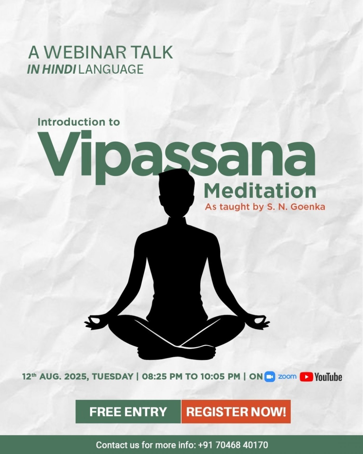 Introduction To Vipassana Meditation, 12 August | Online Event | AllEvents