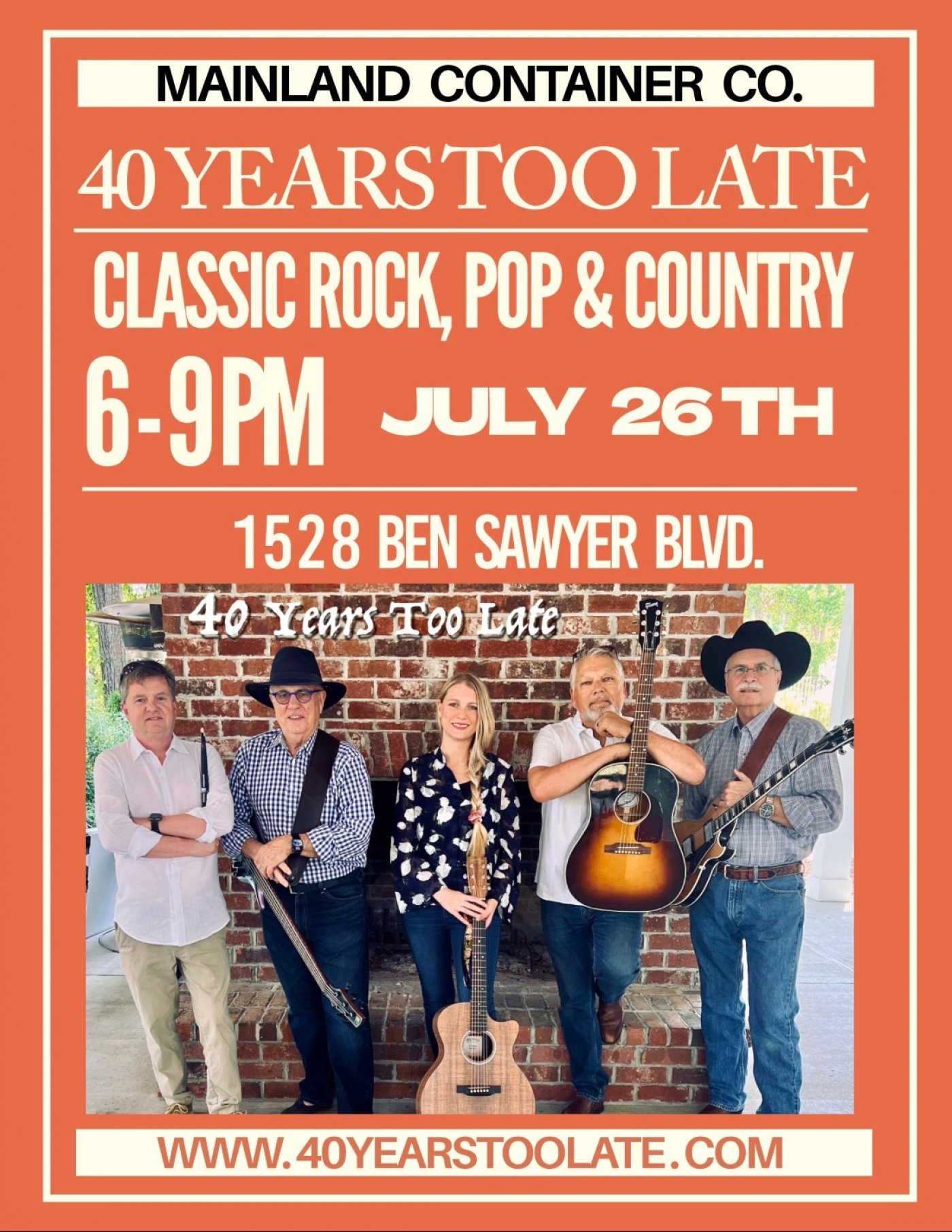 40 Years Too Late LIVE at Mainland Container Co | Event in Mount Pleasant | AllEvents
