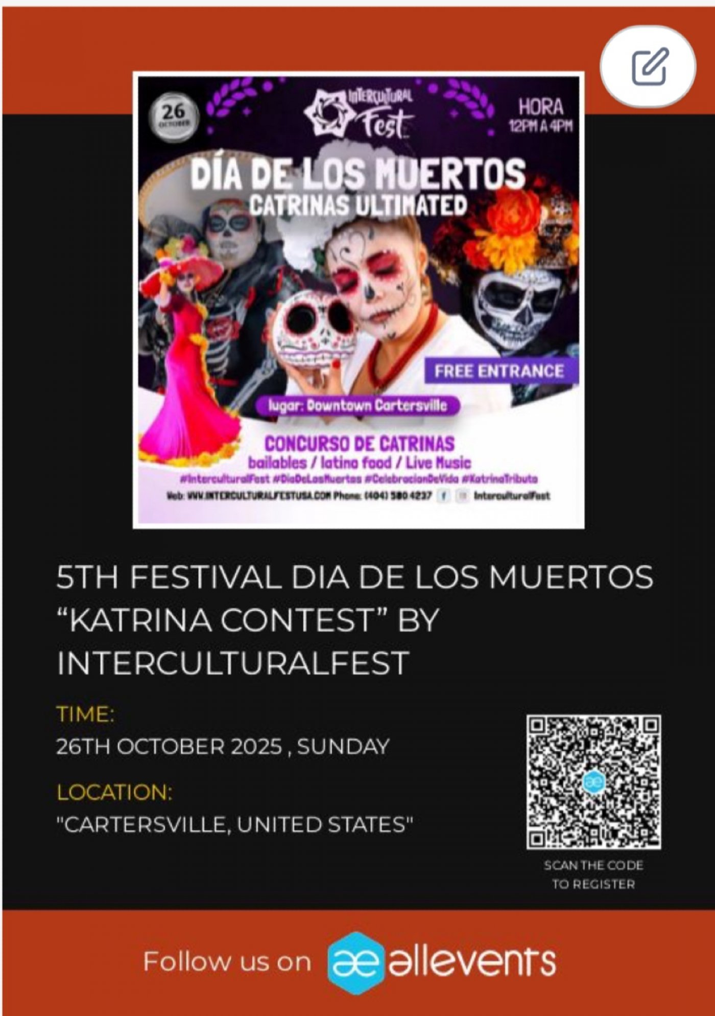 Free 5 Festival Día De Los Muertos “Concurso de Katrina’s” by @Interculturalfest, 26 October | AllEvents