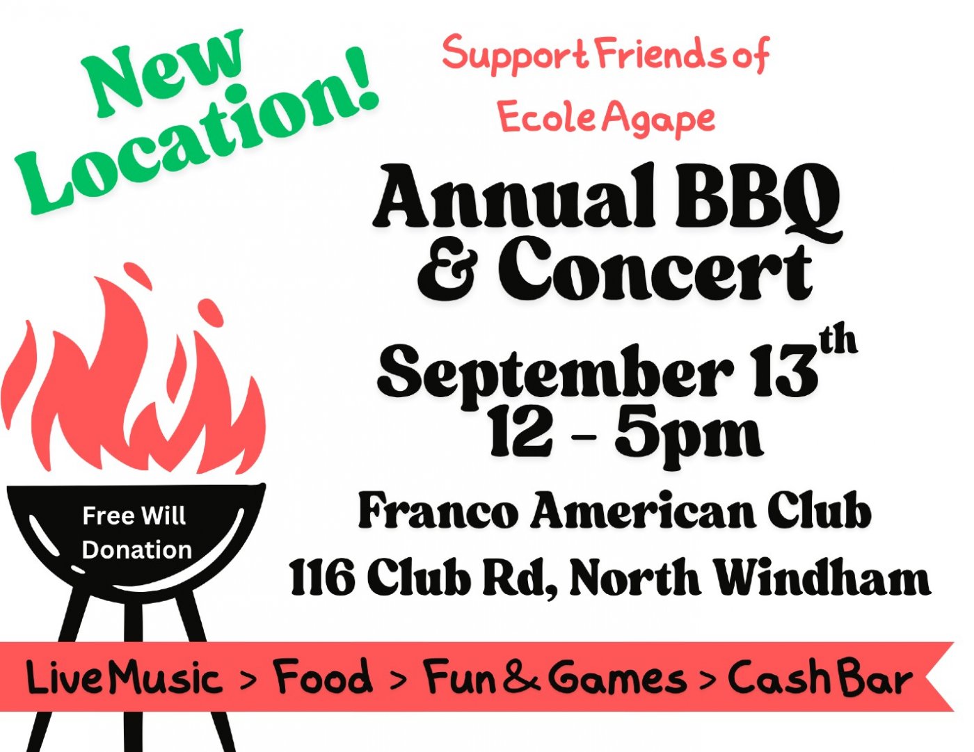 Friends of Ecole Agape Annual BBQ & Concert, 13 September | Event in Windham | AllEvents