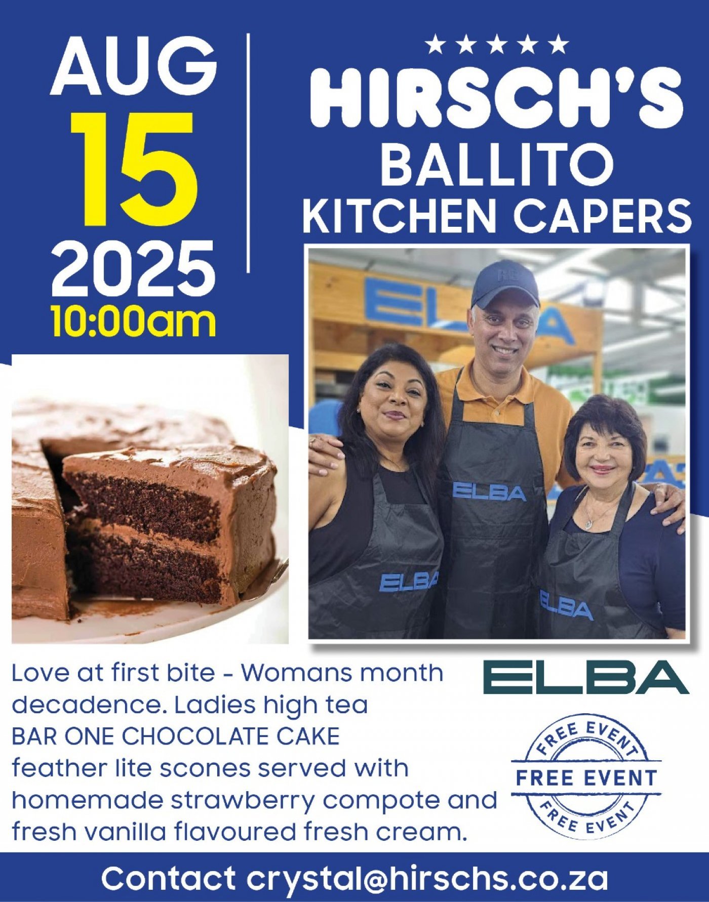 Live cooking show at Hirsch Ballito, 15 August | Event in Dolphin Coast | AllEvents