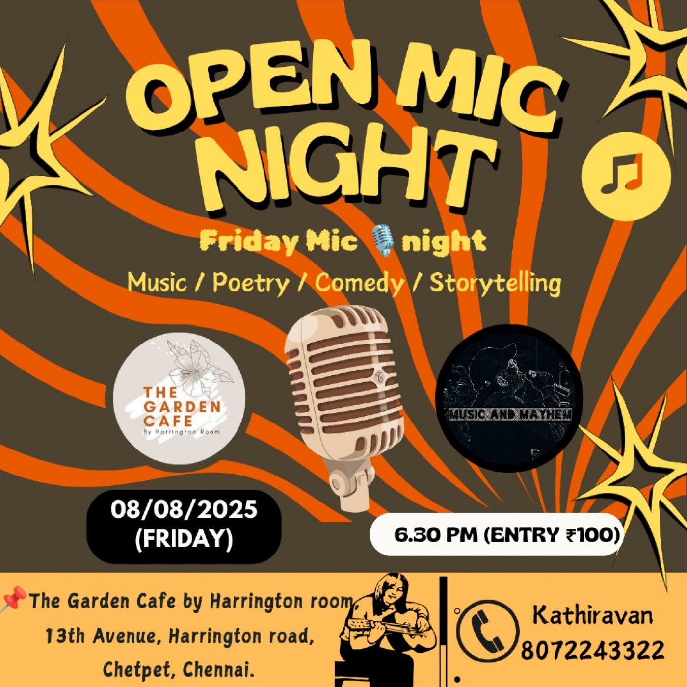 Open Mic Night In 📍Chennai : 'Friday Mic Night's by 'M&M' : 08/08/2025, 8 August | Event in Chennai