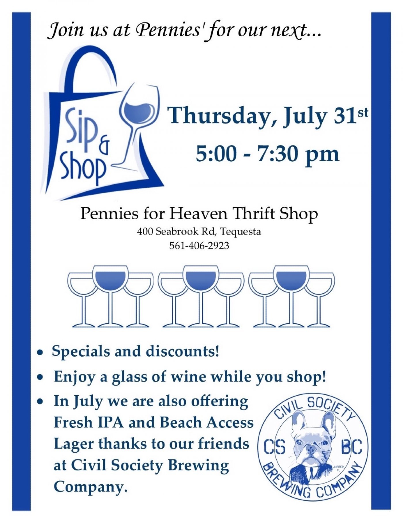 Pennies For Heaven After Hours Sip and Shop, 31 July | Event in Tequesta | AllEvents