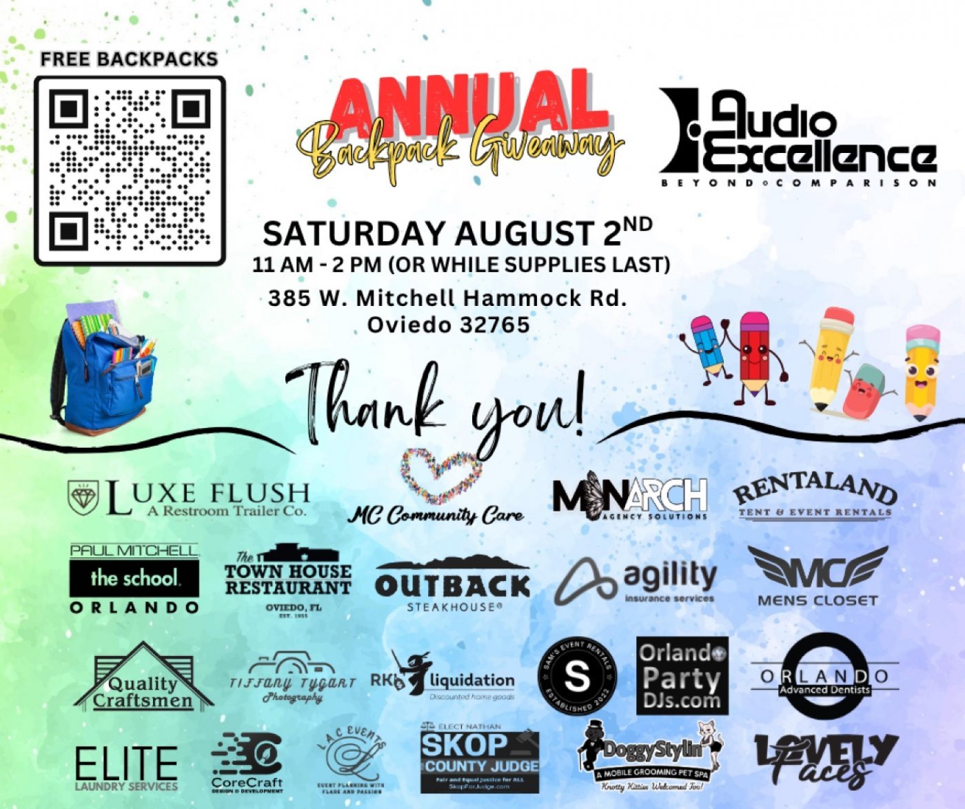 1st Annual Back 2 School Backpack Giveaway , 2 August | Event in Oviedo | AllEvents
