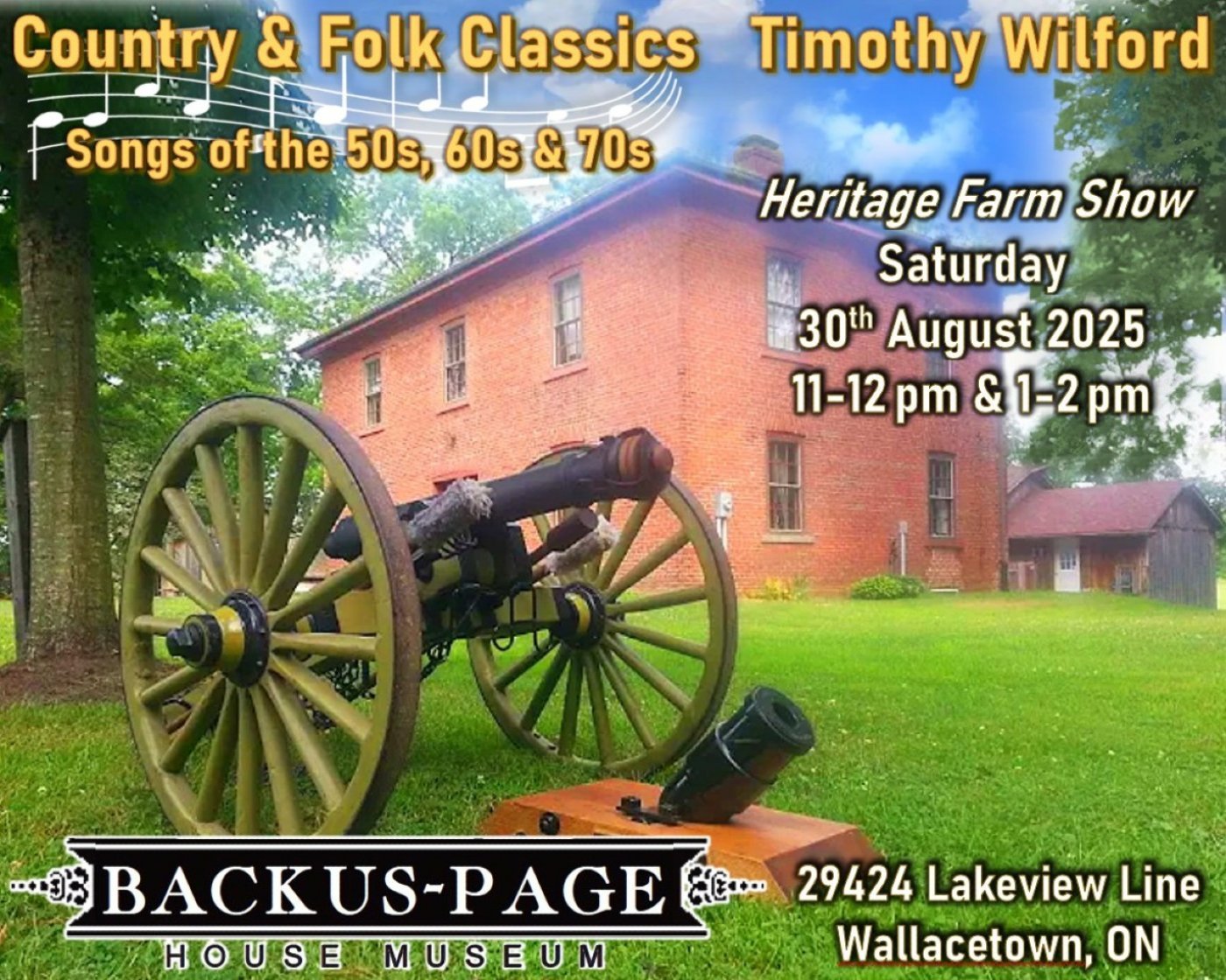 Timothy Wilford at Backus-Page Heritage Farm Show, Wallacetown, 30 August | Event in Port Stanley | AllEvents
