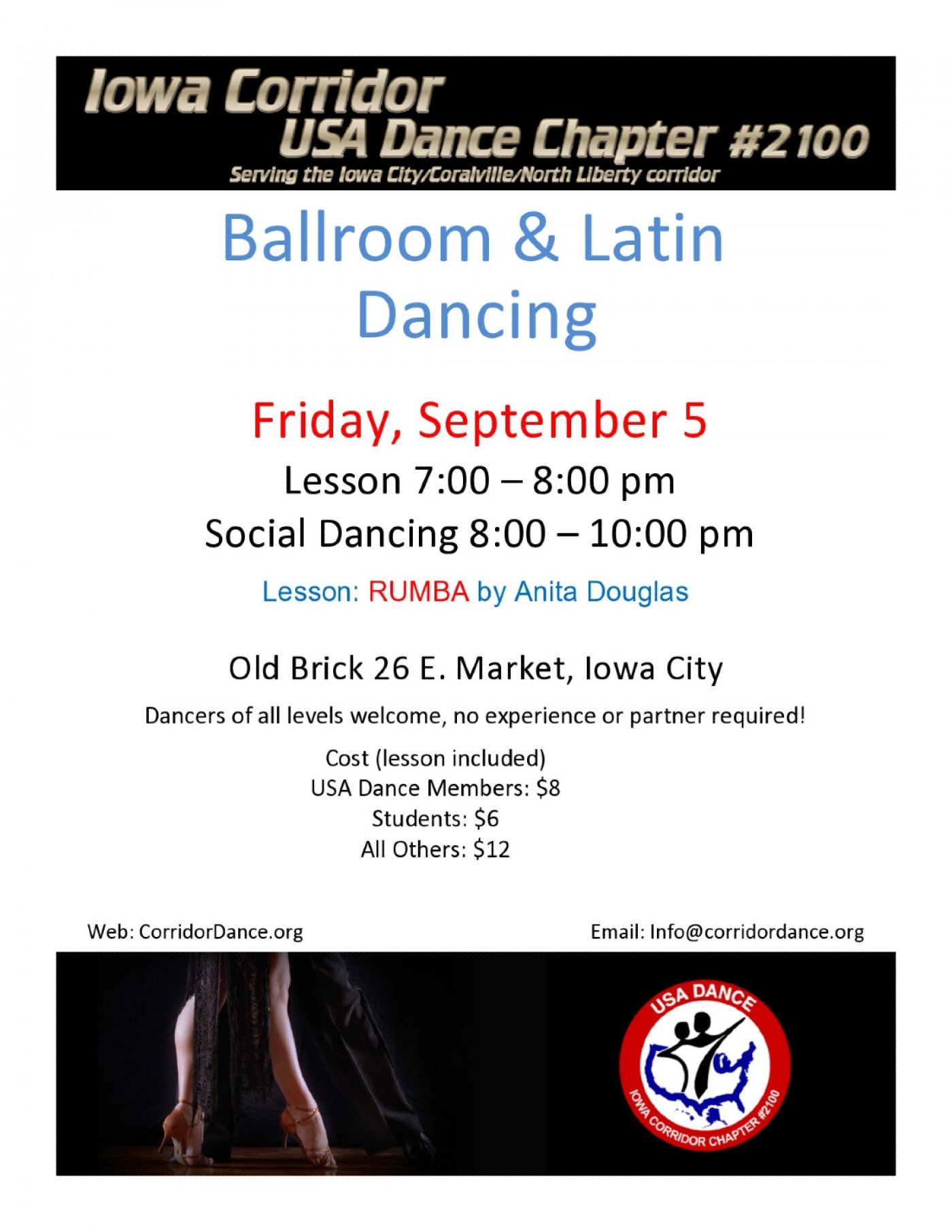 Ballroom and Latin Dancing at Old Brick, Friday, September 5, 7:00 pm, 5 September | Event in Iowa City | AllEvents
