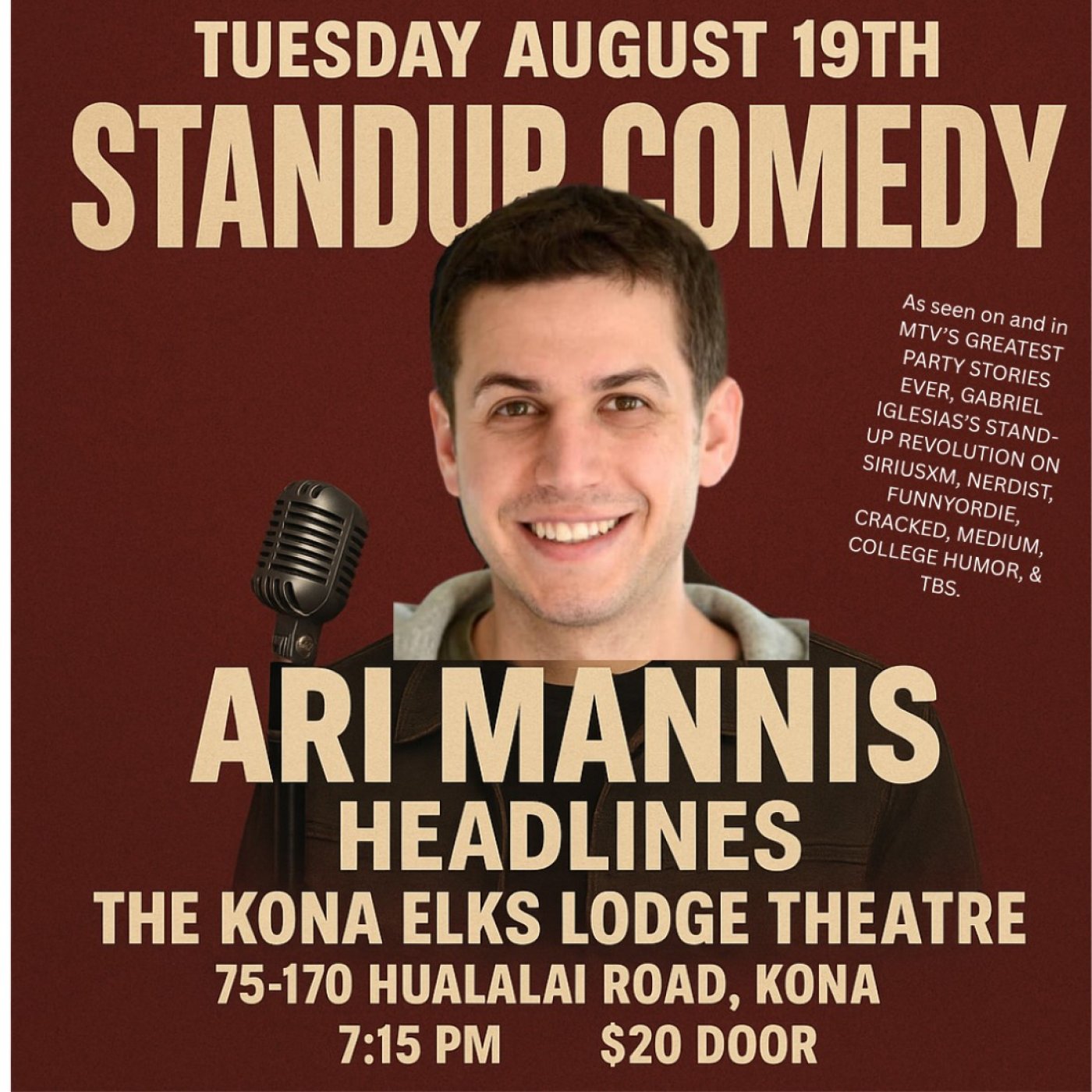 Kona Comedy Tuesday: Headliner Series: Ari Mannis | Event in Kailua-Kona | AllEvents