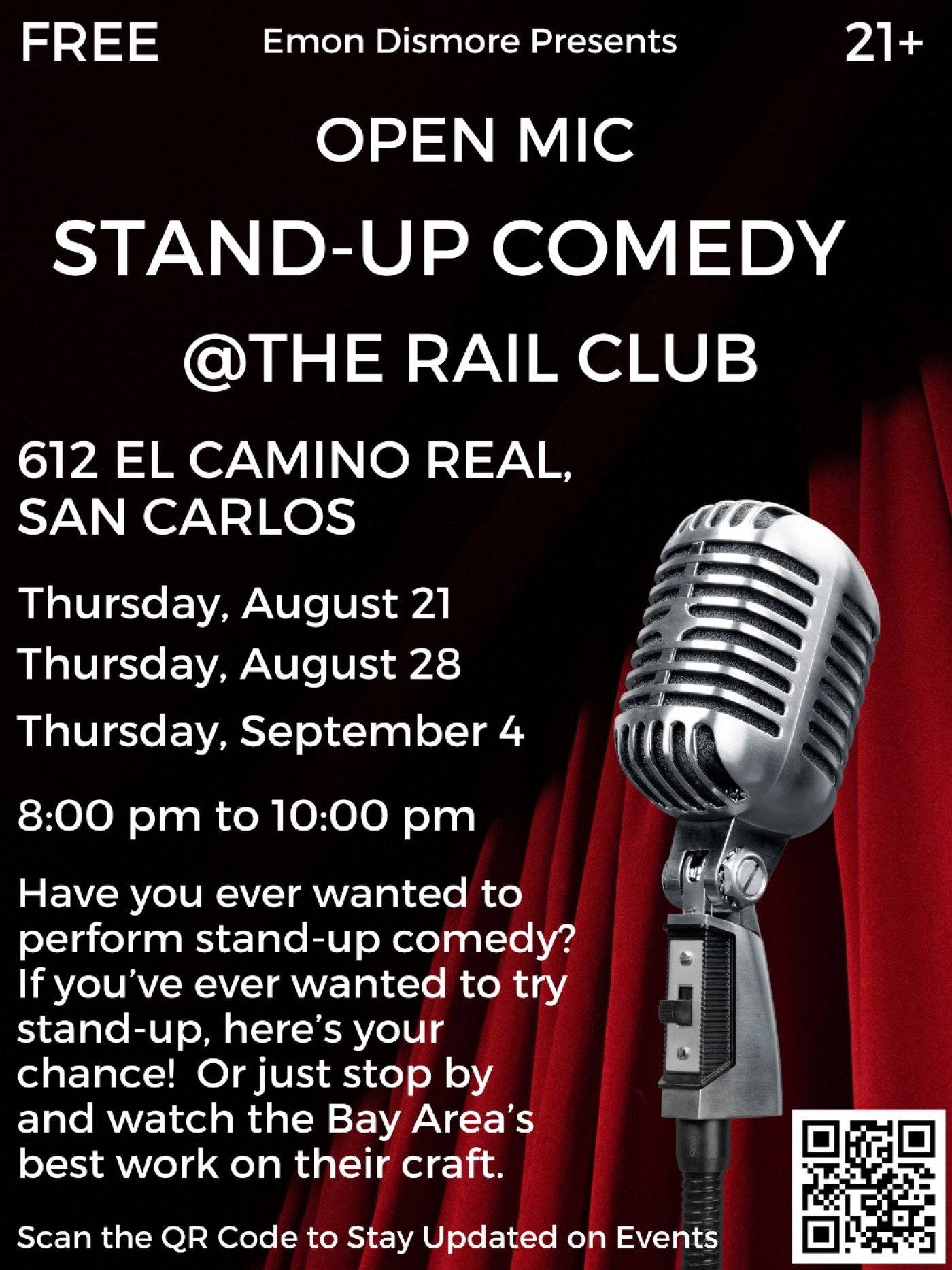 Stand-Up Comedy Open Mic @Rail Club, 13 August | Event in San Carlos | AllEvents