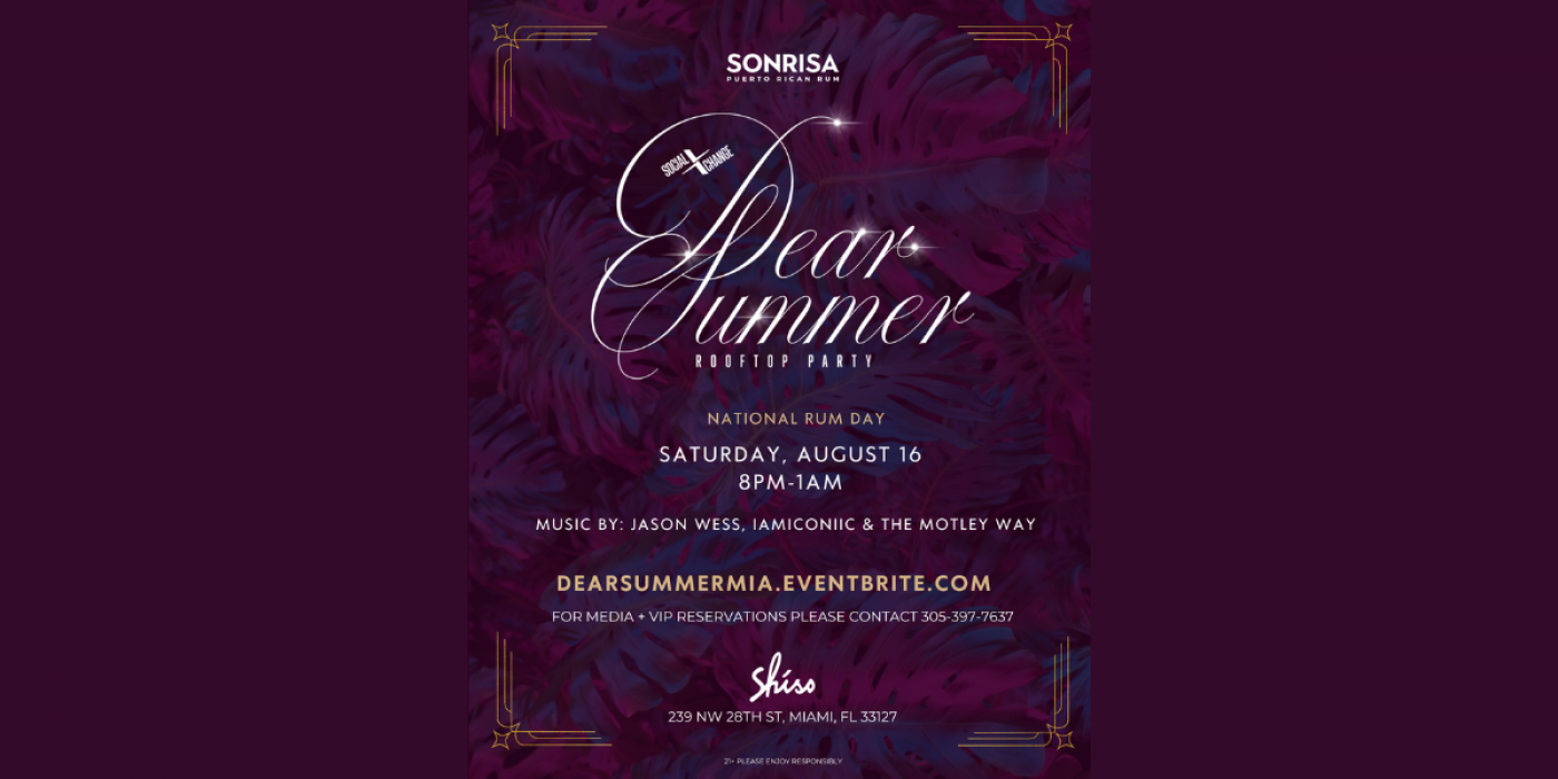 Sonrisa Rum Presents ‘Dear Summer’ — A National Rum Day Rooftop Celebration at Shiso, 16 August | AllEvents