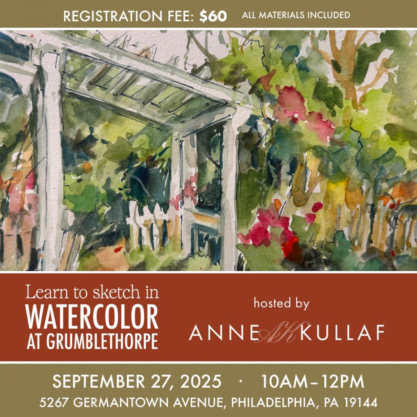 Learn to Sketch in Watercolor at Grumblethorpe, 27 September | Event in Philadelphia | AllEvents