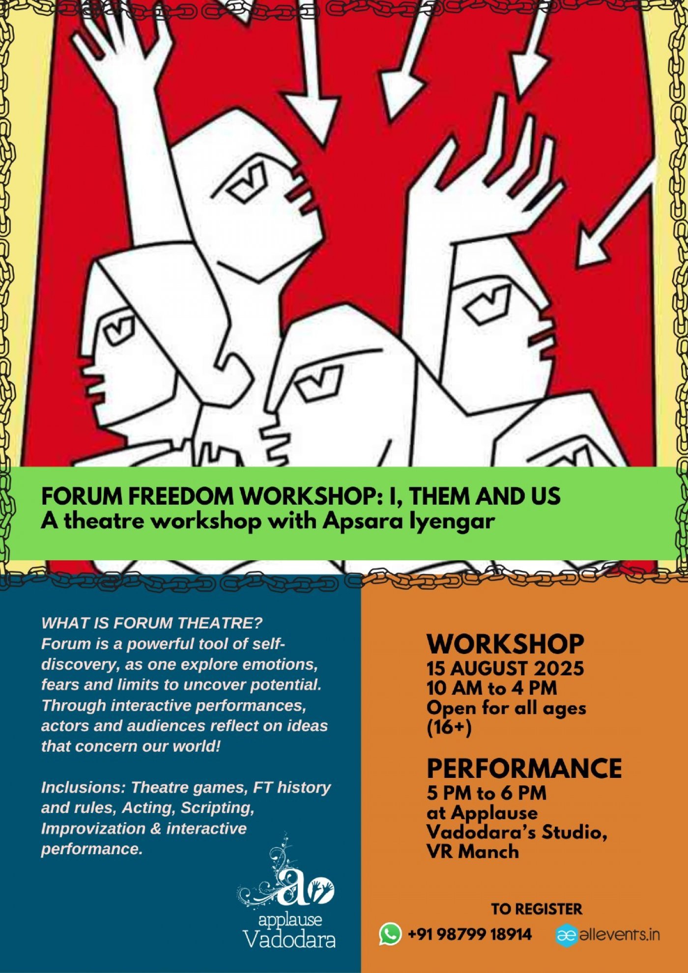 Forum Freedom Workshop: I, Them and Us with Apsara Iyengar, 15 August | Event in Vadodara | AllEvents