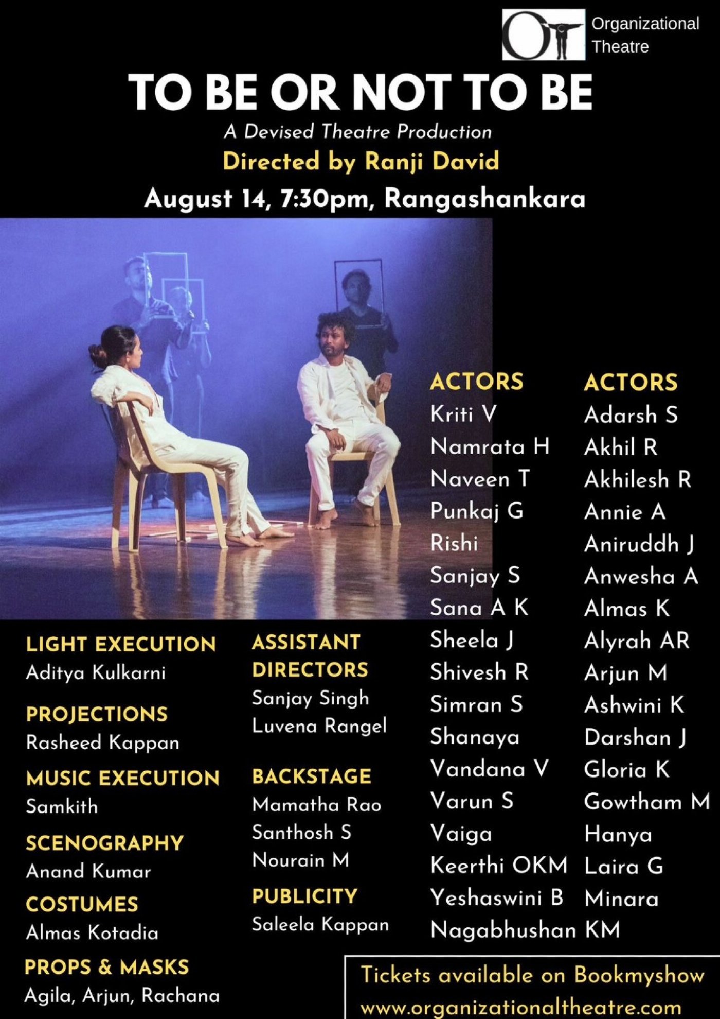 To be Or Not To Be- A Devised Theatre Production by Ranji David at Rangashankara on August 14 | Event in Bangalore
