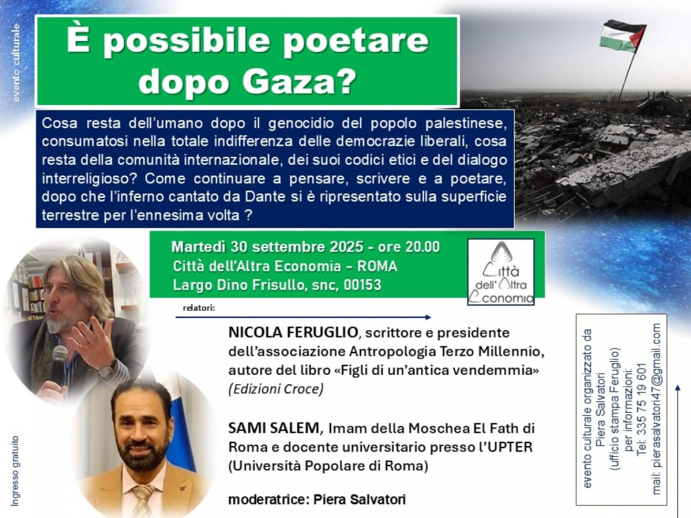 Nicola Feruglio e Sami Salem: È POSSIBILE POETARE DOPO GAZA? (CAE - Roma), 30 September | Event in Vatican