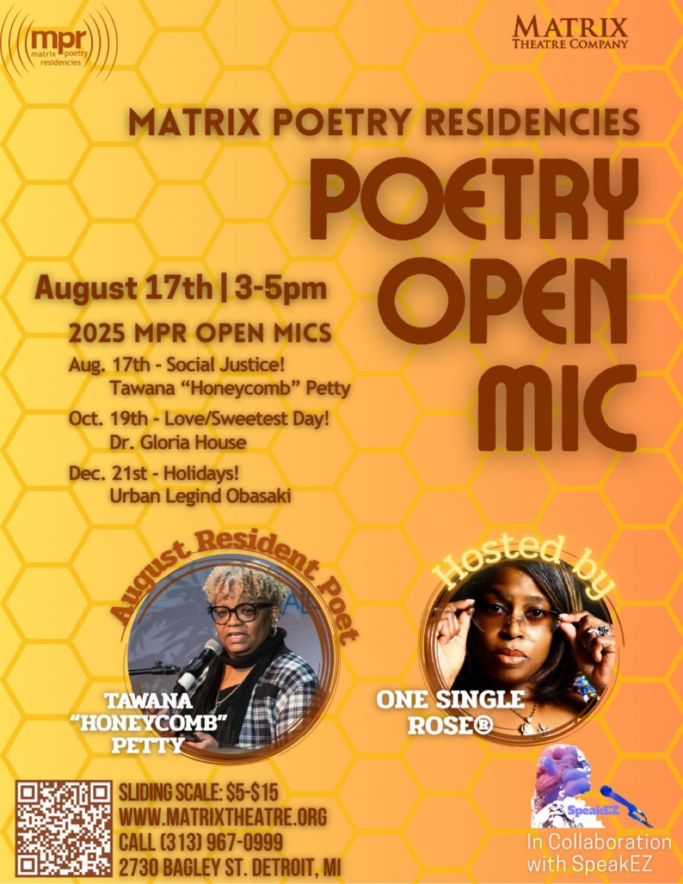 Matrix Poet Residency Open Mic Featuring Tawana "Honeycomb" Petty , 17 August | Event in Detroit