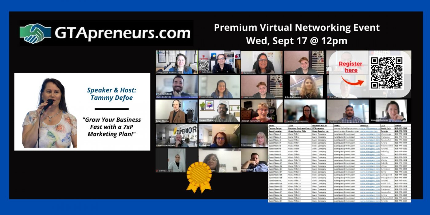GTApreneurs September 17 Afternoon Virtual Business Networking Event Toronto, 17 September | Online Event