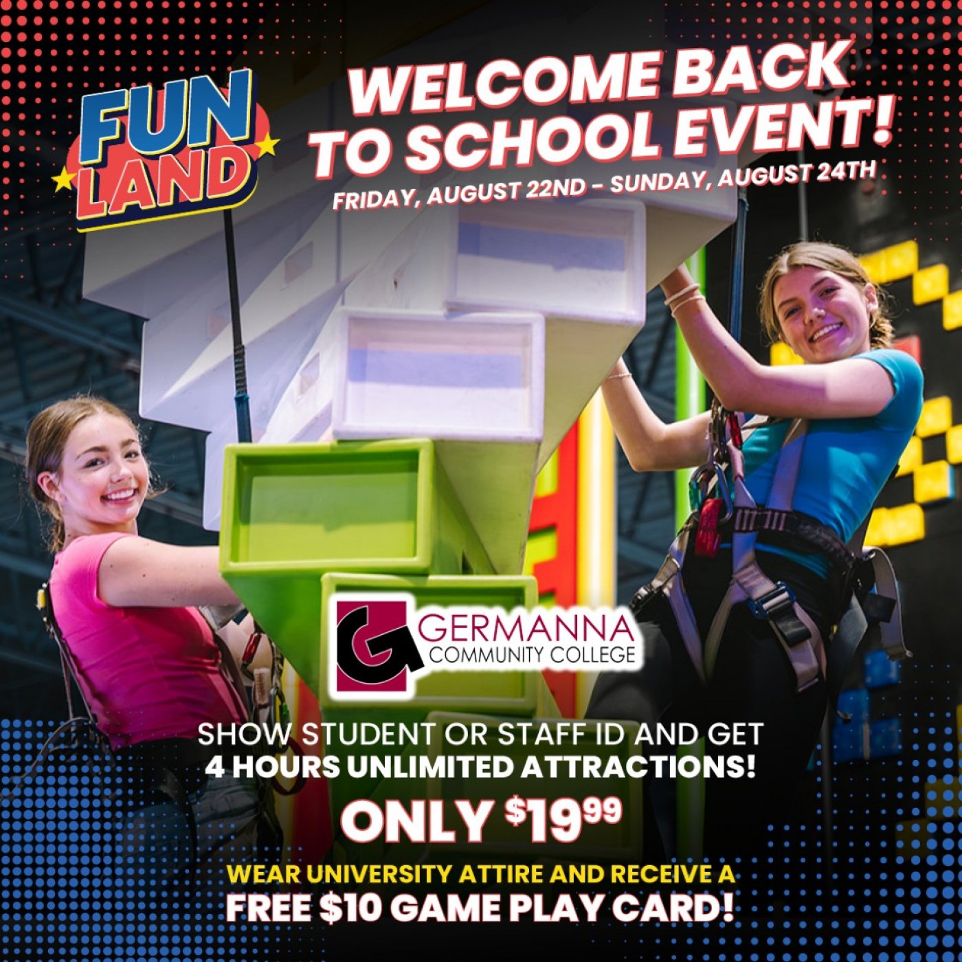 University of Mary Washington & Germanna - Welcome Back to School Event at Fun Land Fredericksburg, 22 August