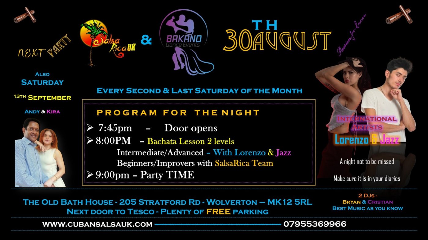 SalsaRica & Bakana "SBK Fiesta MK" FT Lorenzo & Jazz, 30 August | Event in Wolverton | AllEvents