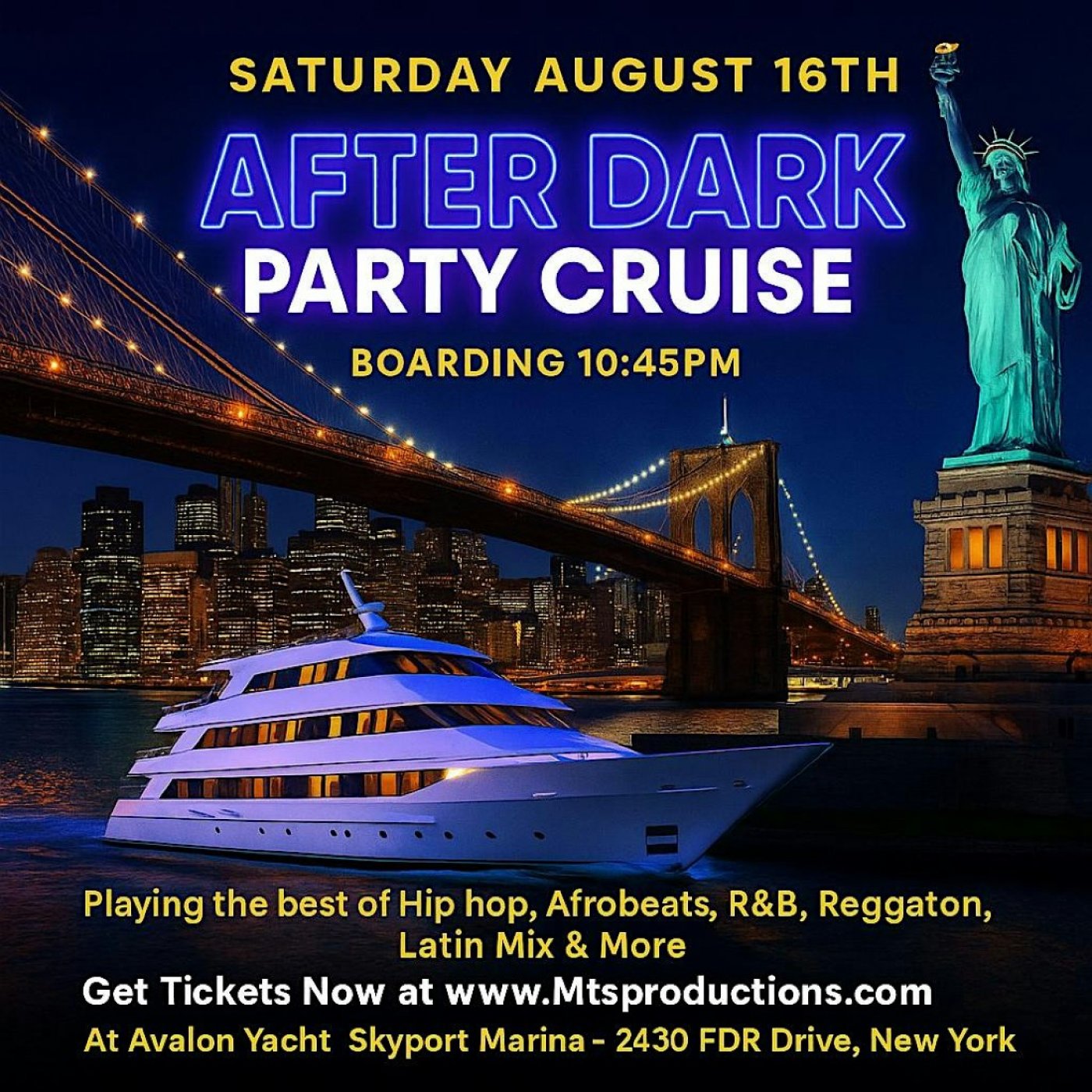 New York City After Dark Party Cruise – Saturday, August 16th Avalon Yacht | Event in New York | AllEvents