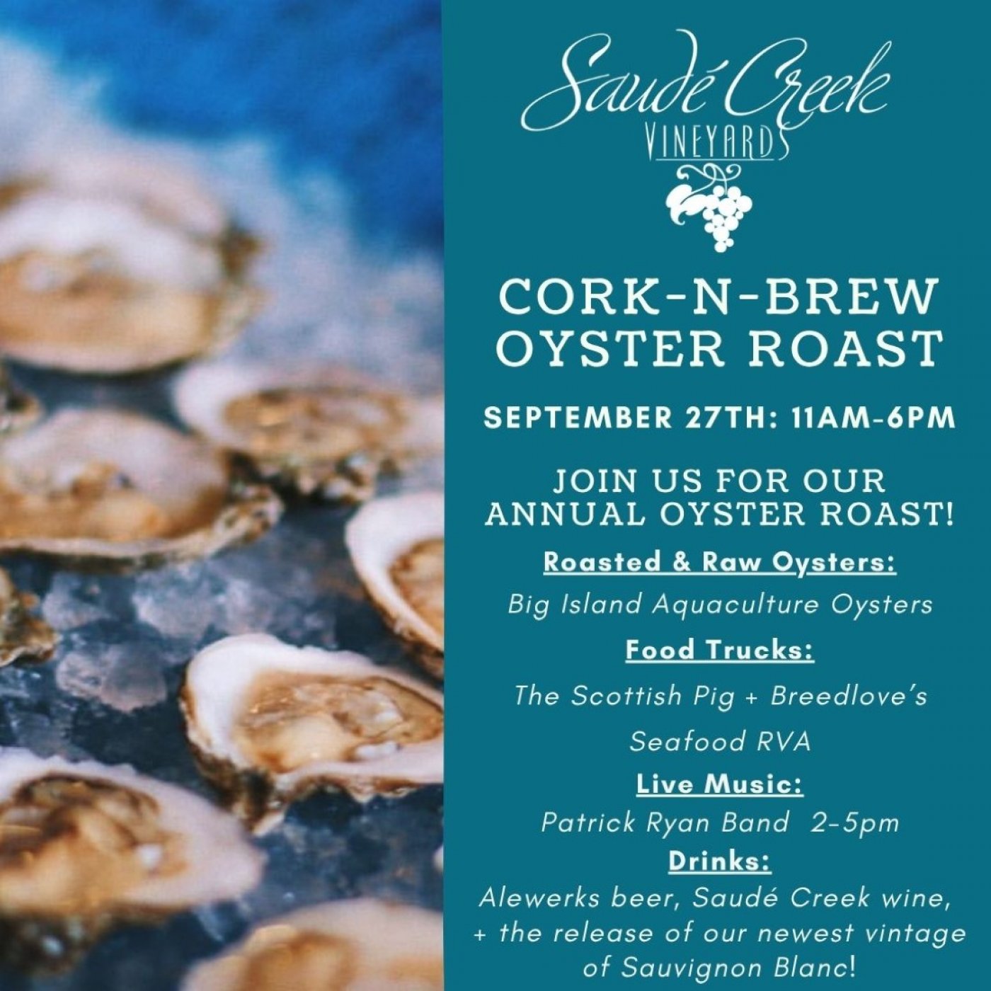 Cork & Brew Oyster Roast, 27 September | Event in Lanexa | AllEvents
