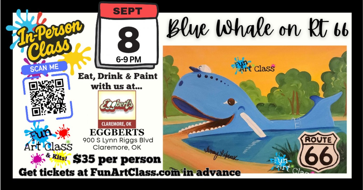 In-Person Fun Art Class – Blue Whale on 66, 8 September | Event in Claremore | AllEvents
