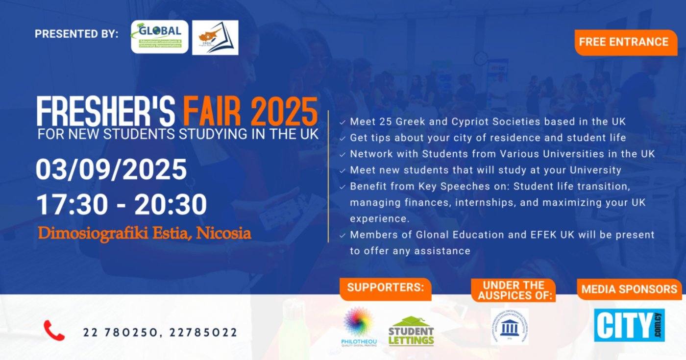 🎓Freshers Fair 2025- For New Students Going for Studies in the UK, 3 September | Event in Aglantzia | AllEvents