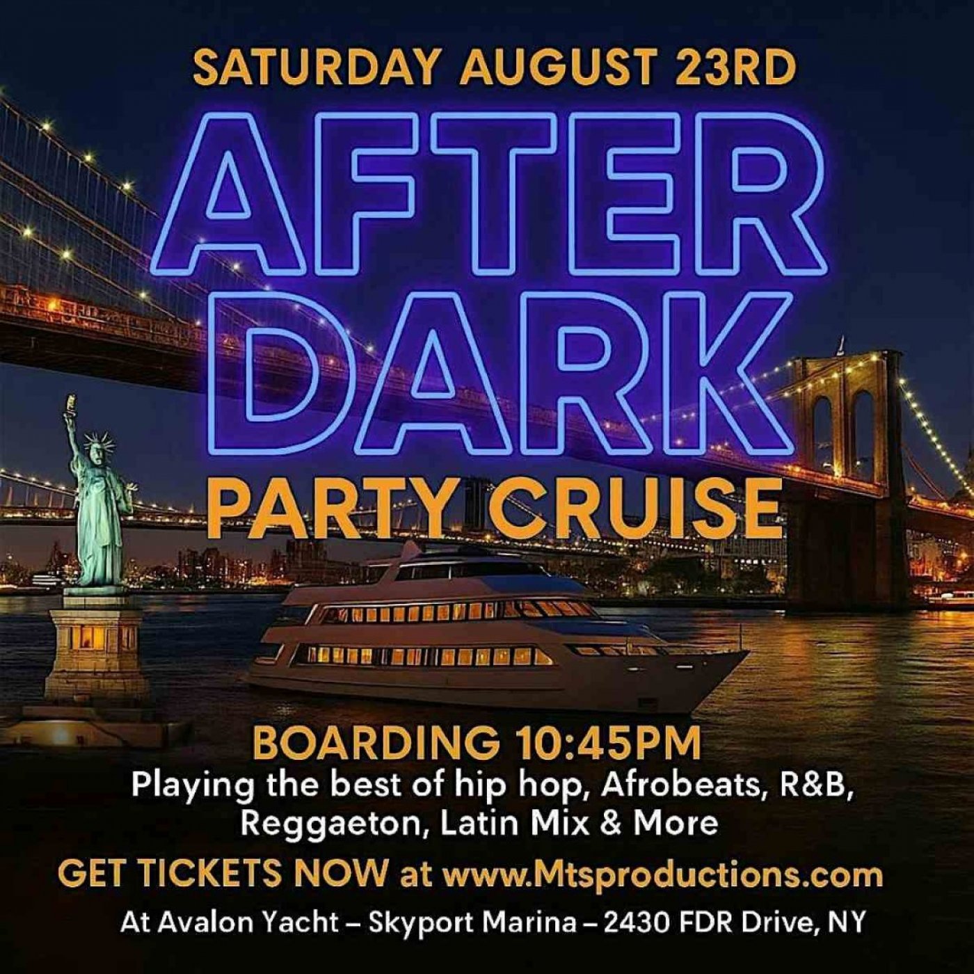 After Dark Party Cruise NYC – Saturday, August 23rd aboard Avalon Yacht, 23 August | Event in New York | AllEvents