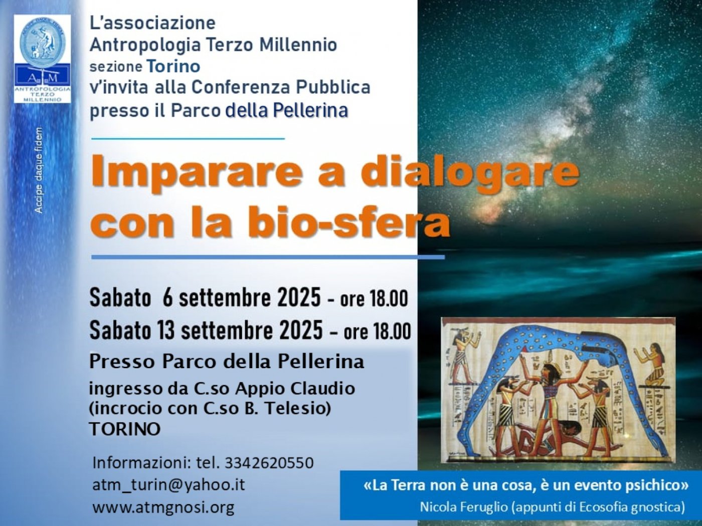 Conferenza: IMPARARE A DIALOGARE CON LA BIO-SFERA (Parco Pellerina di Torino), 6 September | Event in Torino