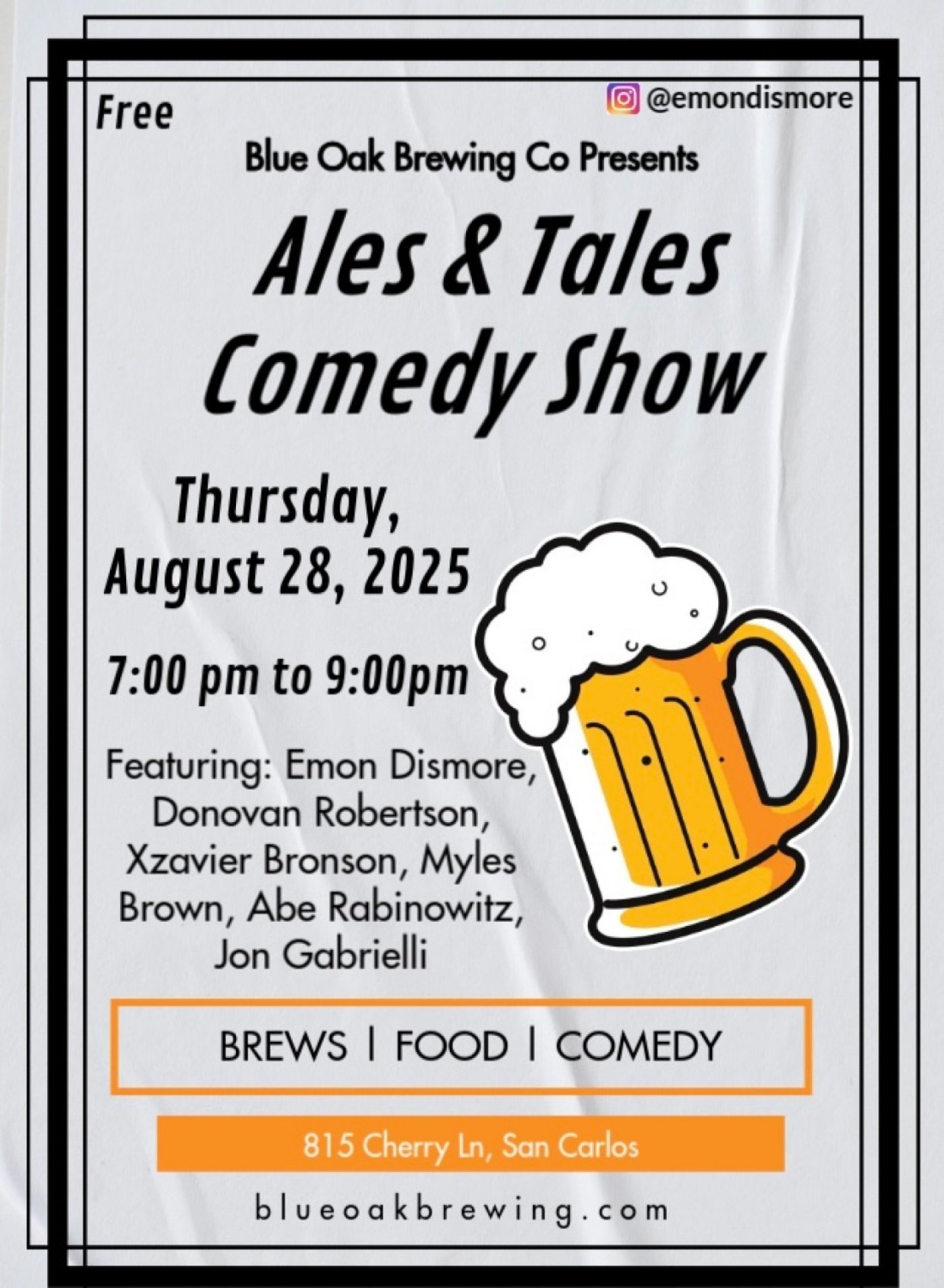 Ales & Tales Comedy Show @Blue Oak Brewing Co, 28 August | Event in San Carlos | AllEvents