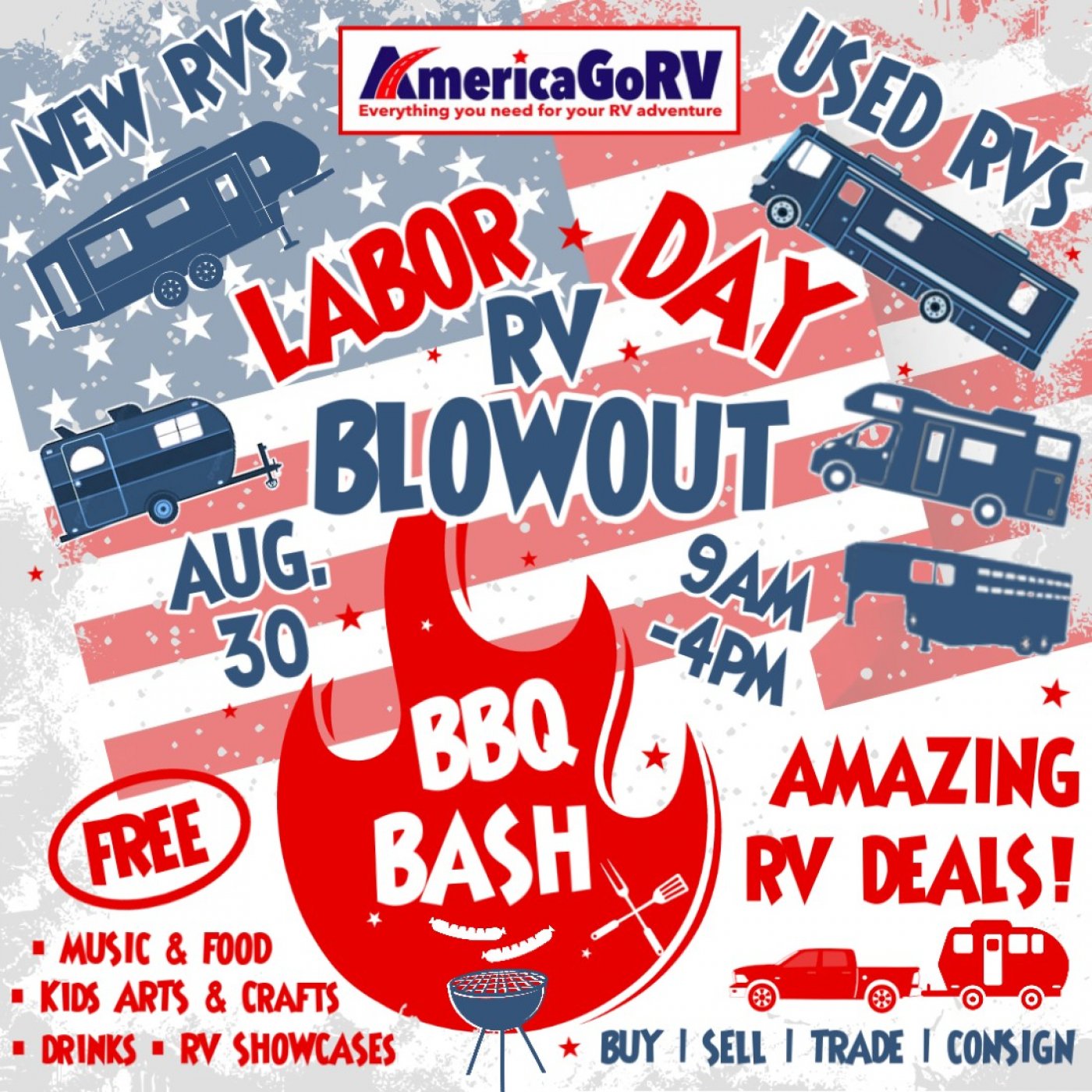 🌟Labor Day Weekend RV Blowout &amp;amp; BBQ Bash at AmericaGoRV Seguin!, 30 August | Event in Seguin