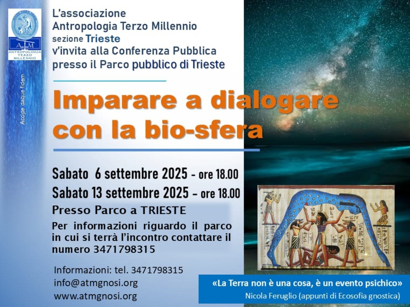 IMPARARE A DIALOGARE CON LA BIO-SFERA (conferenza al Parco - TRIESTE), 6 September | Event in Trieste | AllEvents