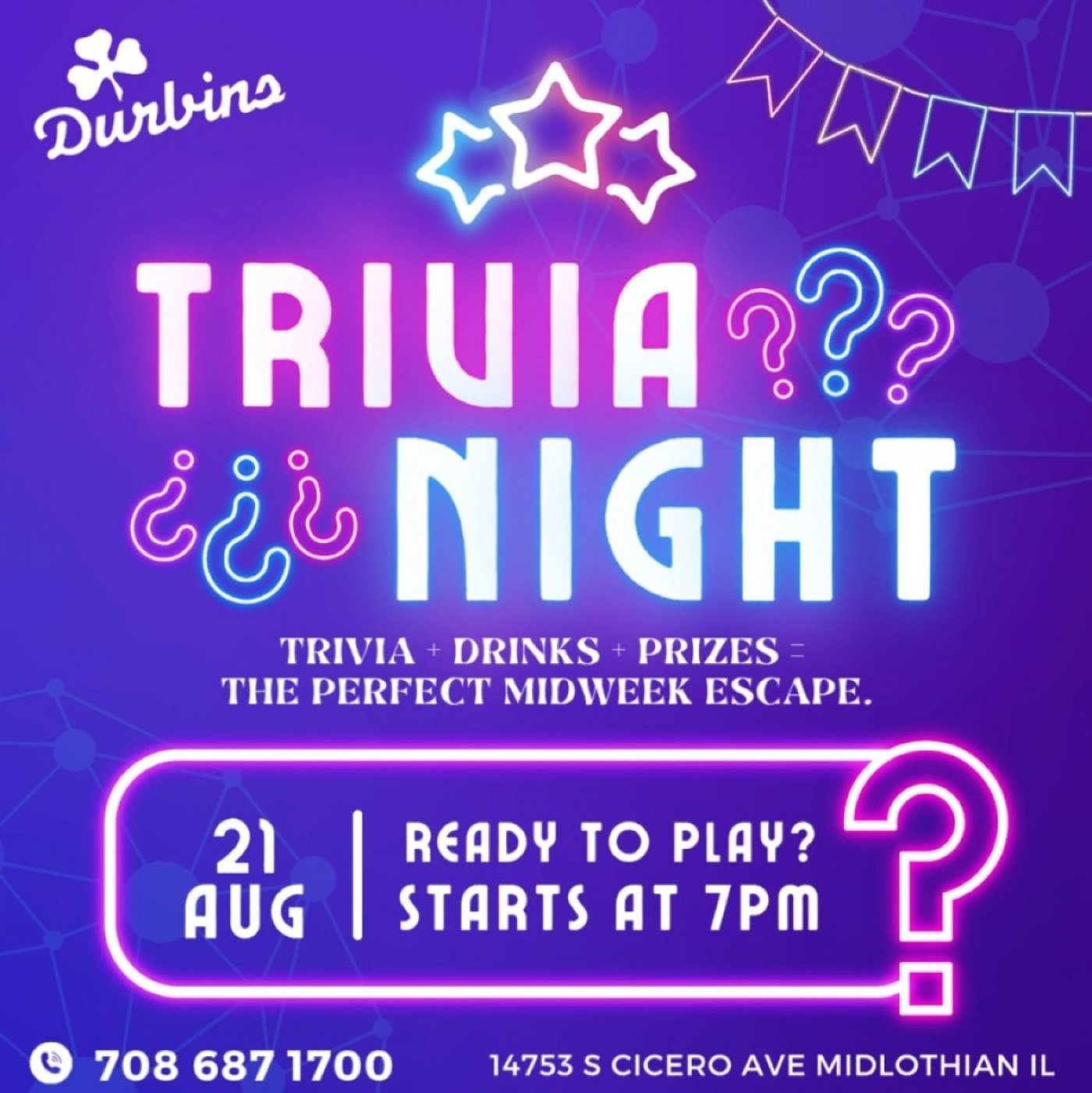 TRIVIA NIGHTS at Durbin’s! Thu @ 7PM, 21 August | Event in Midlothian | AllEvents