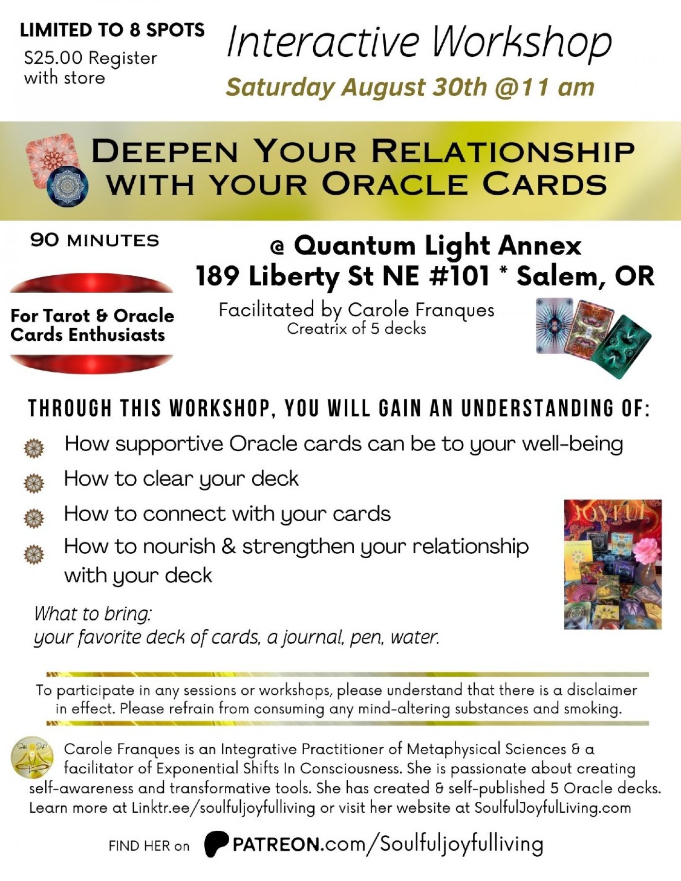 Deepening Your Relationship with Your Card Decks, 30 August | Event in Salem | AllEvents