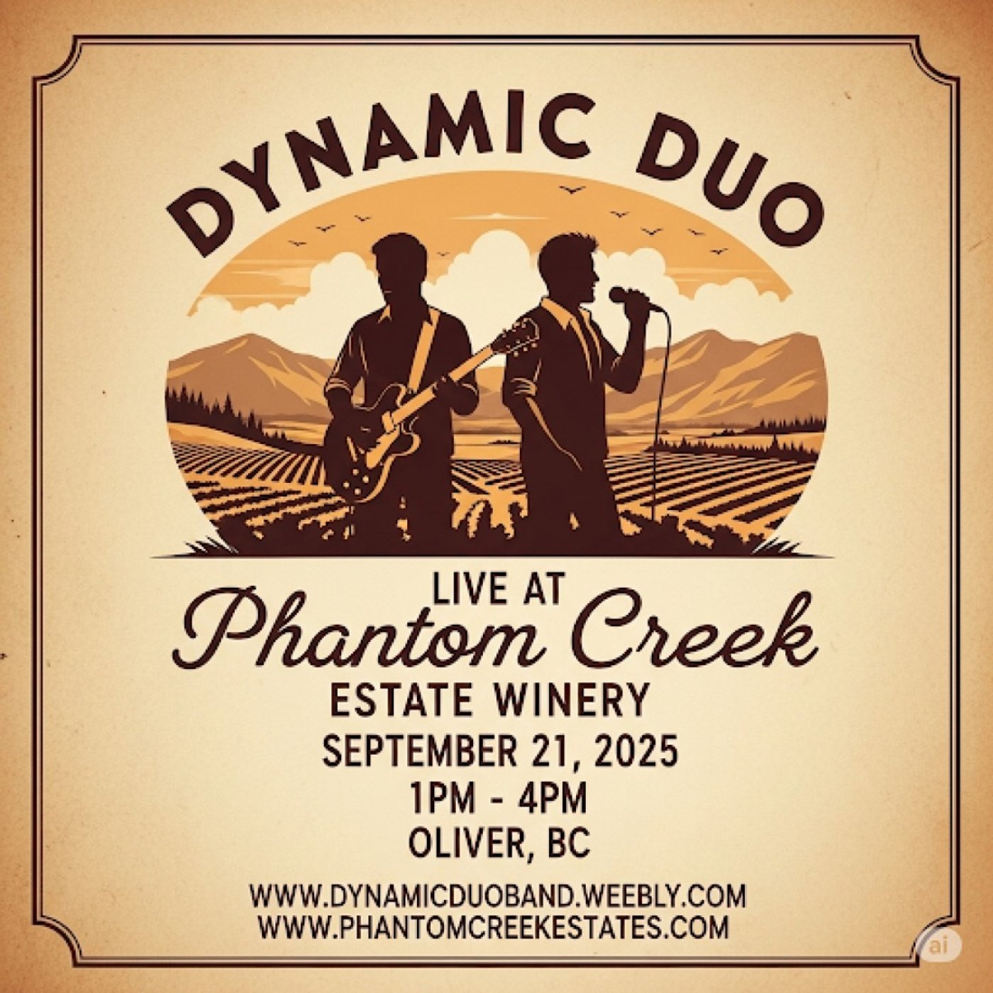 Dynamic Duo - Live Show at Phantom Creek Estate Winery, 21 September | Event in Oliver | AllEvents